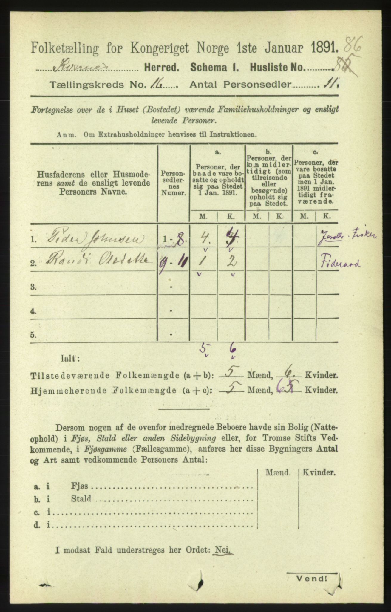 RA, 1891 census for 1553 Kvernes, 1891, p. 6441