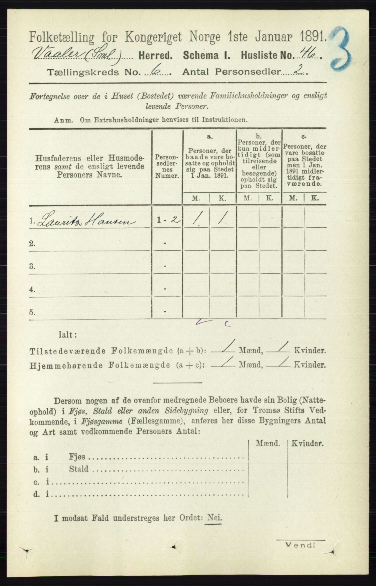 RA, 1891 census for 0137 Våler, 1891, p. 2301