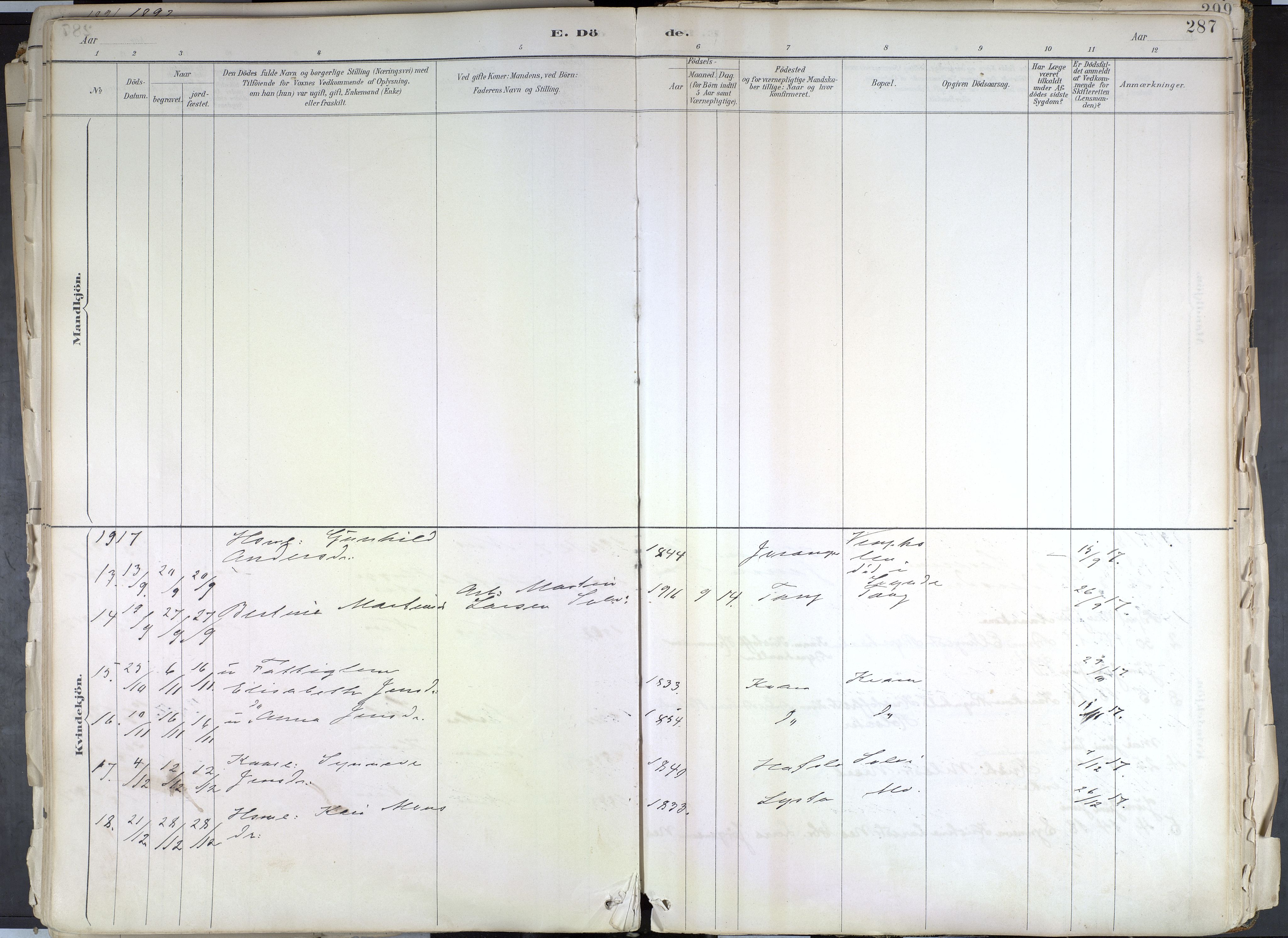 Hafslo sokneprestembete, SAB/A-80301/H/Haa/Haab/L0001: Parish register (official) no. B 1, 1886-1945, p. 287