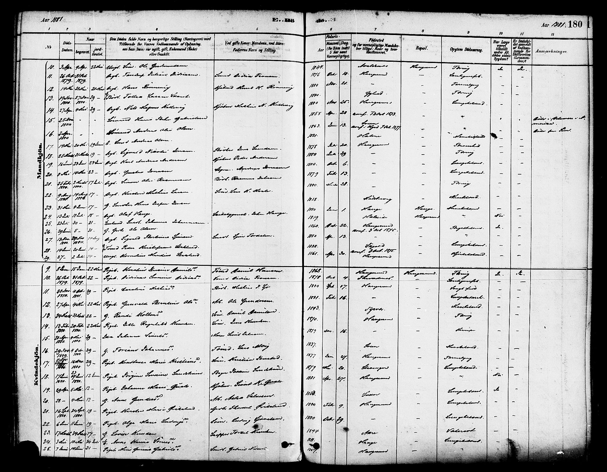 Haugesund sokneprestkontor, AV/SAST-A -101863/H/Ha/Haa/L0001: Parish register (official) no. A 1, 1878-1885, p. 180