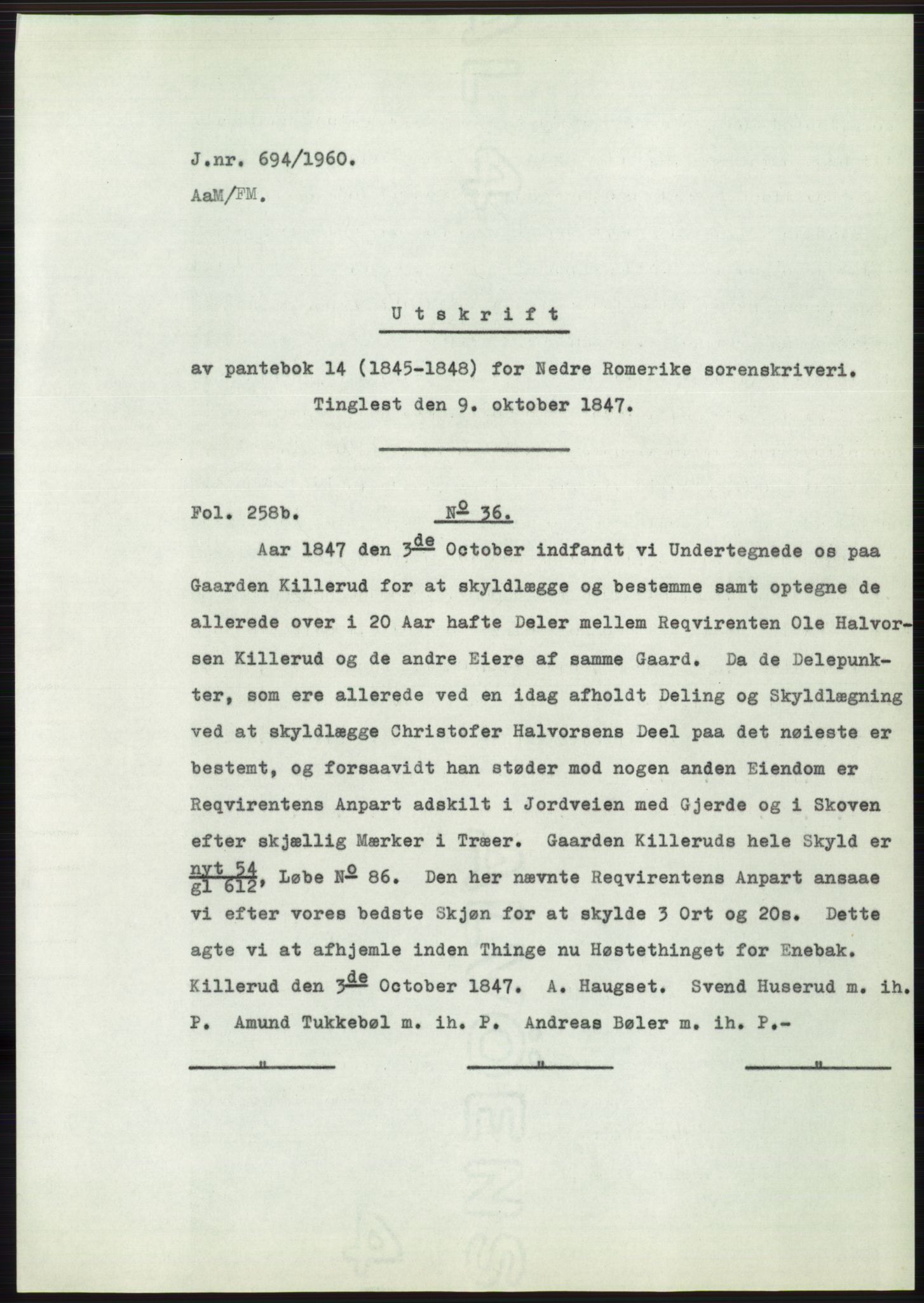 Statsarkivet i Oslo, AV/SAO-A-10621/Z/Zd/L0011: Avskrifter, j.nr 4-798/1960, 1960, p. 434