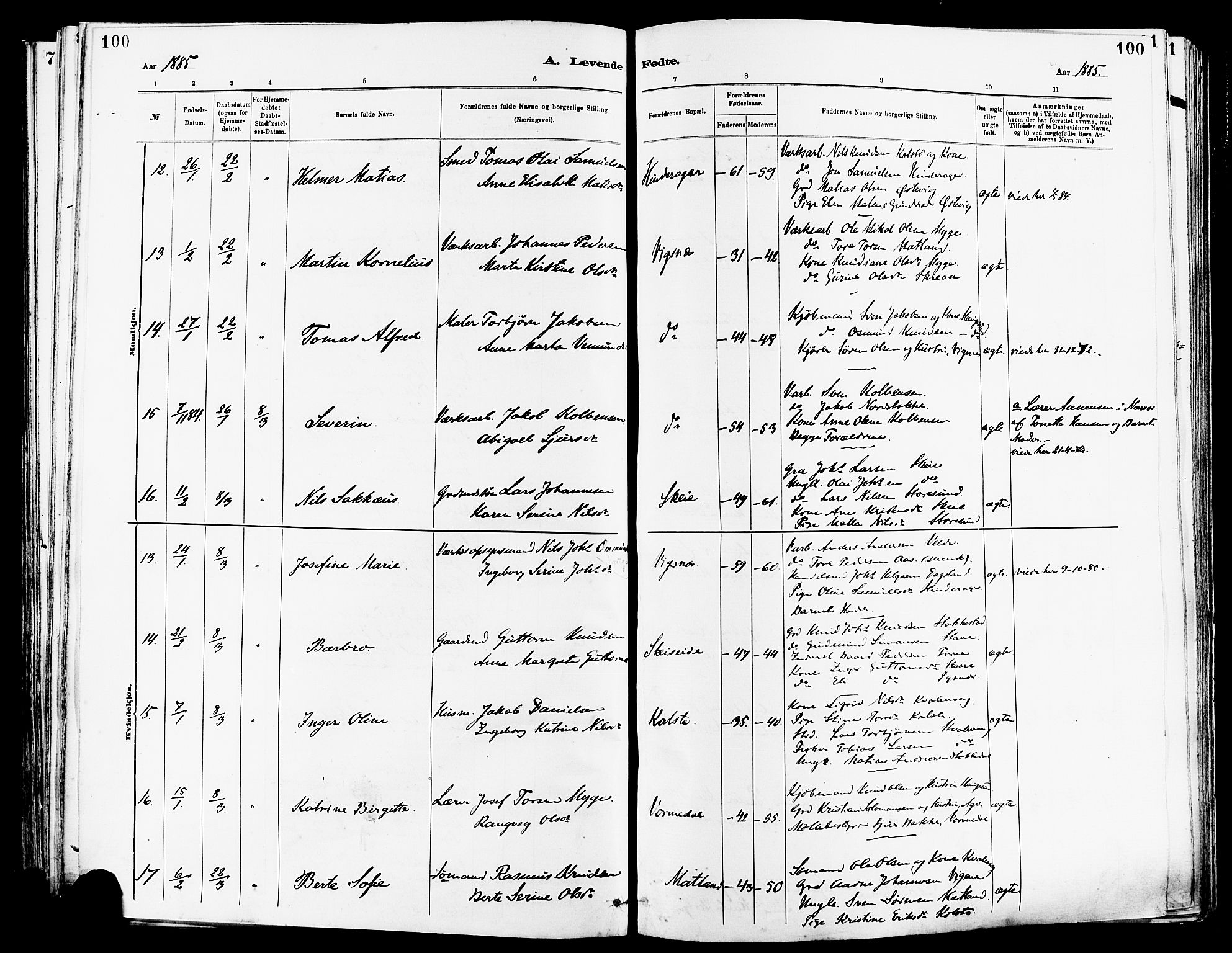 Avaldsnes sokneprestkontor, AV/SAST-A -101851/H/Ha/Haa/L0014: Parish register (official) no. A 14, 1880-1889, p. 100