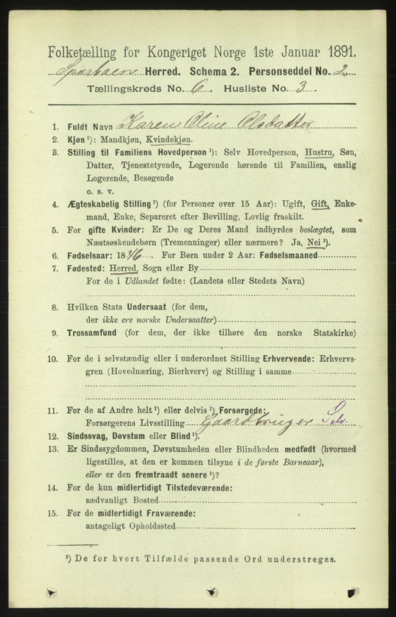 RA, 1891 census for 1731 Sparbu, 1891, p. 2166