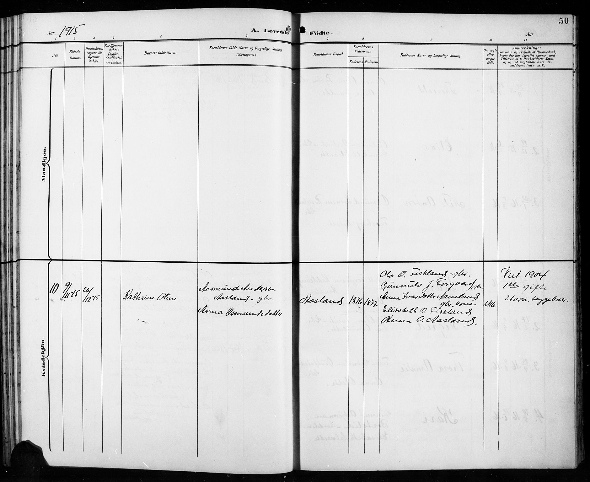 Åseral sokneprestkontor, AV/SAK-1111-0051/F/Fb/L0003: Parish register (copy) no. B 3, 1900-1919, p. 50