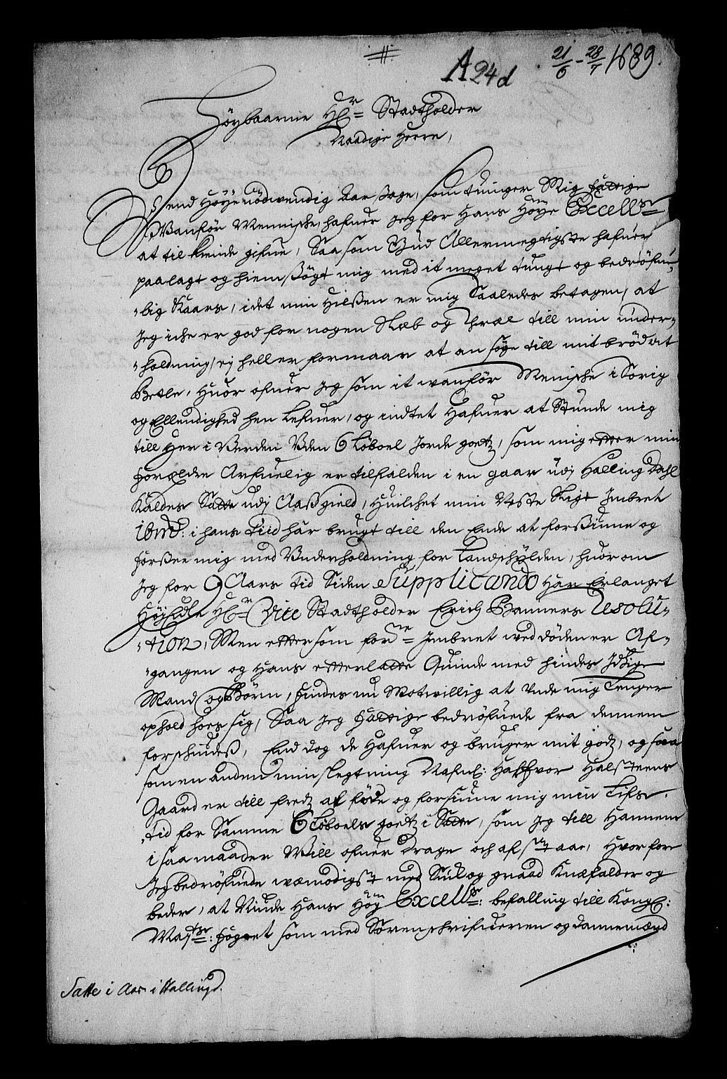 Stattholderembetet 1572-1771, RA/EA-2870/Af/L0003: Avskrifter av vedlegg til originale supplikker, nummerert i samsvar med supplikkbøkene, 1689-1691, p. 40