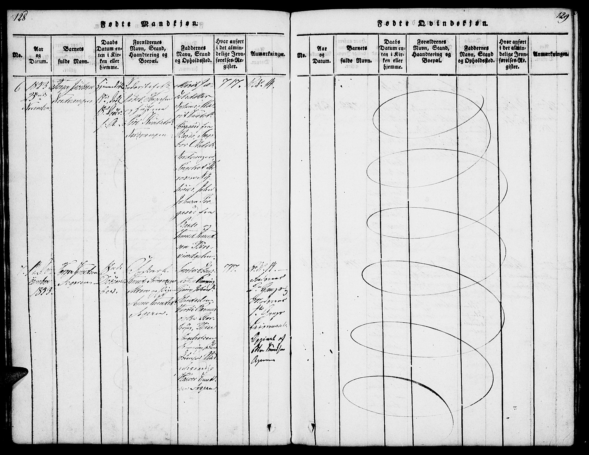 Tolga prestekontor, SAH/PREST-062/L/L0003: Parish register (copy) no. 3, 1815-1862, p. 128-129