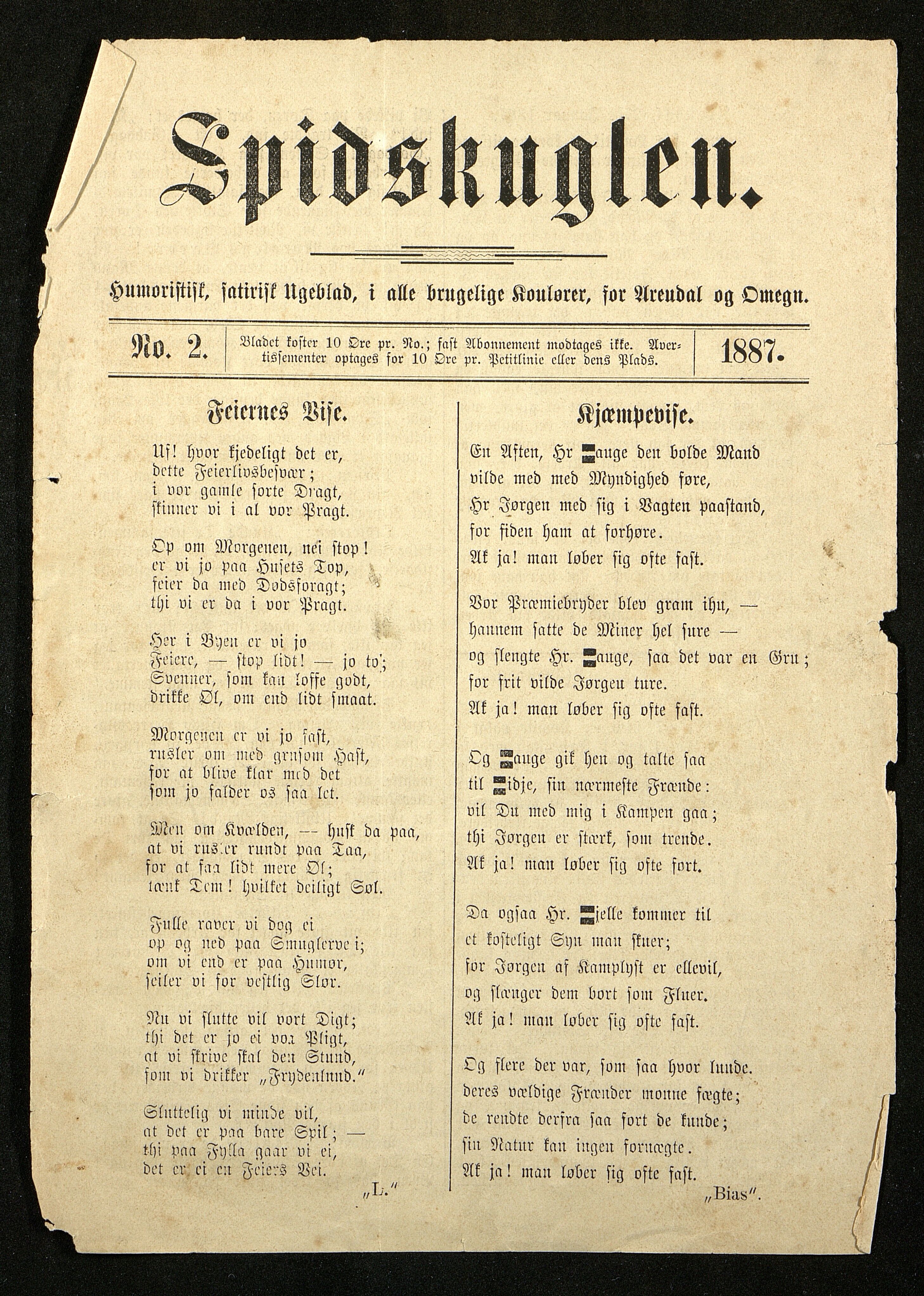 Spidskuglen, AAKS/PA-2823/X/L0001/0001: Spidskuglen / Årg. 1887, nr. 1–2, 4–23, 25–36, 1887