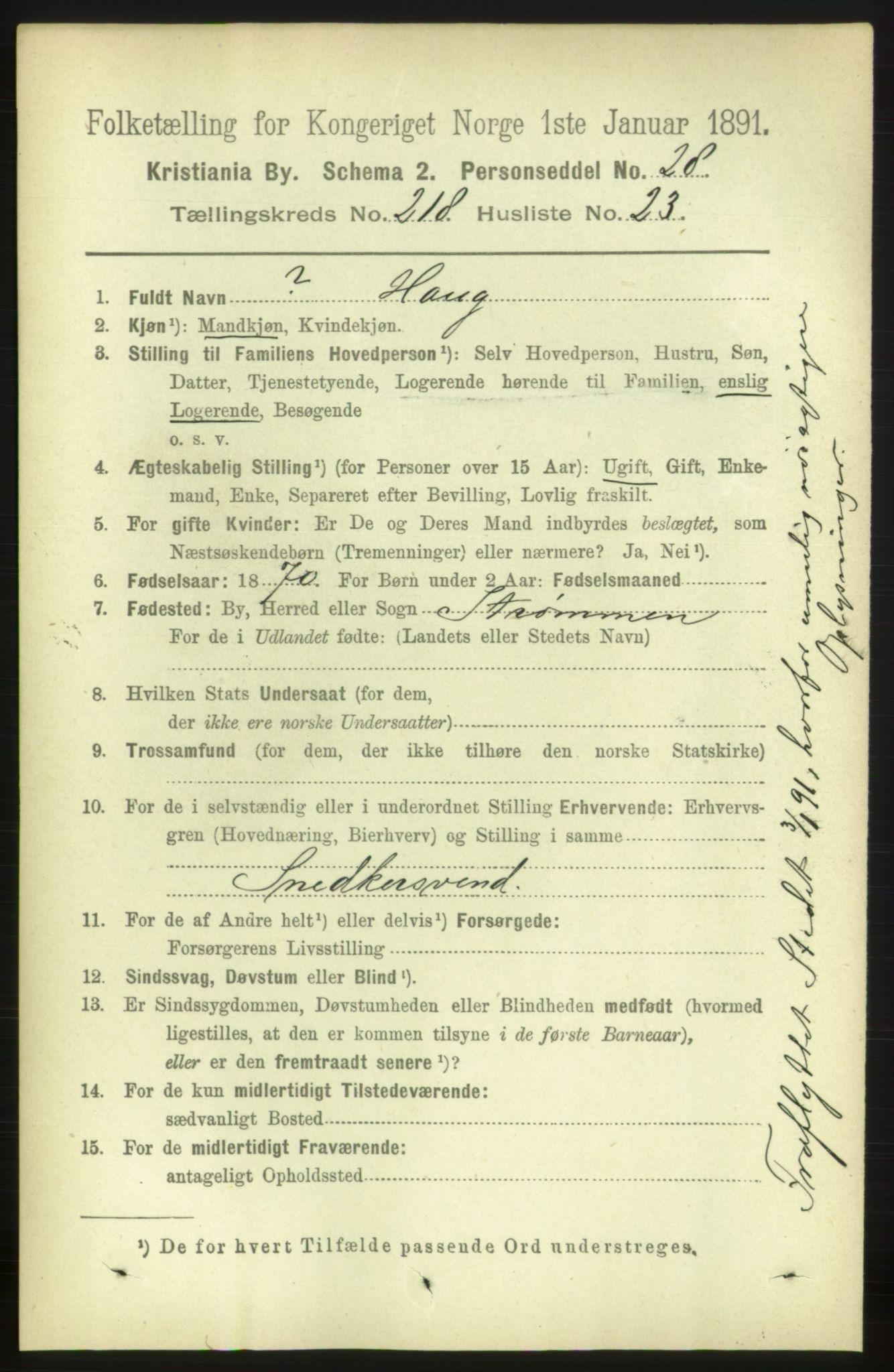 RA, 1891 census for 0301 Kristiania, 1891, p. 129583