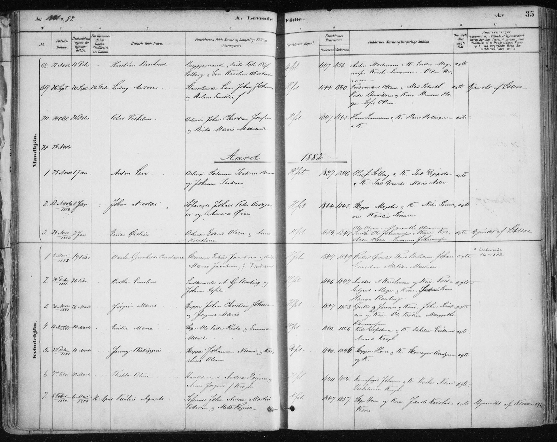 Hammerfest sokneprestkontor, SATØ/S-1347/H/Ha/L0008.kirke: Parish register (official) no. 8, 1878-1889, p. 35