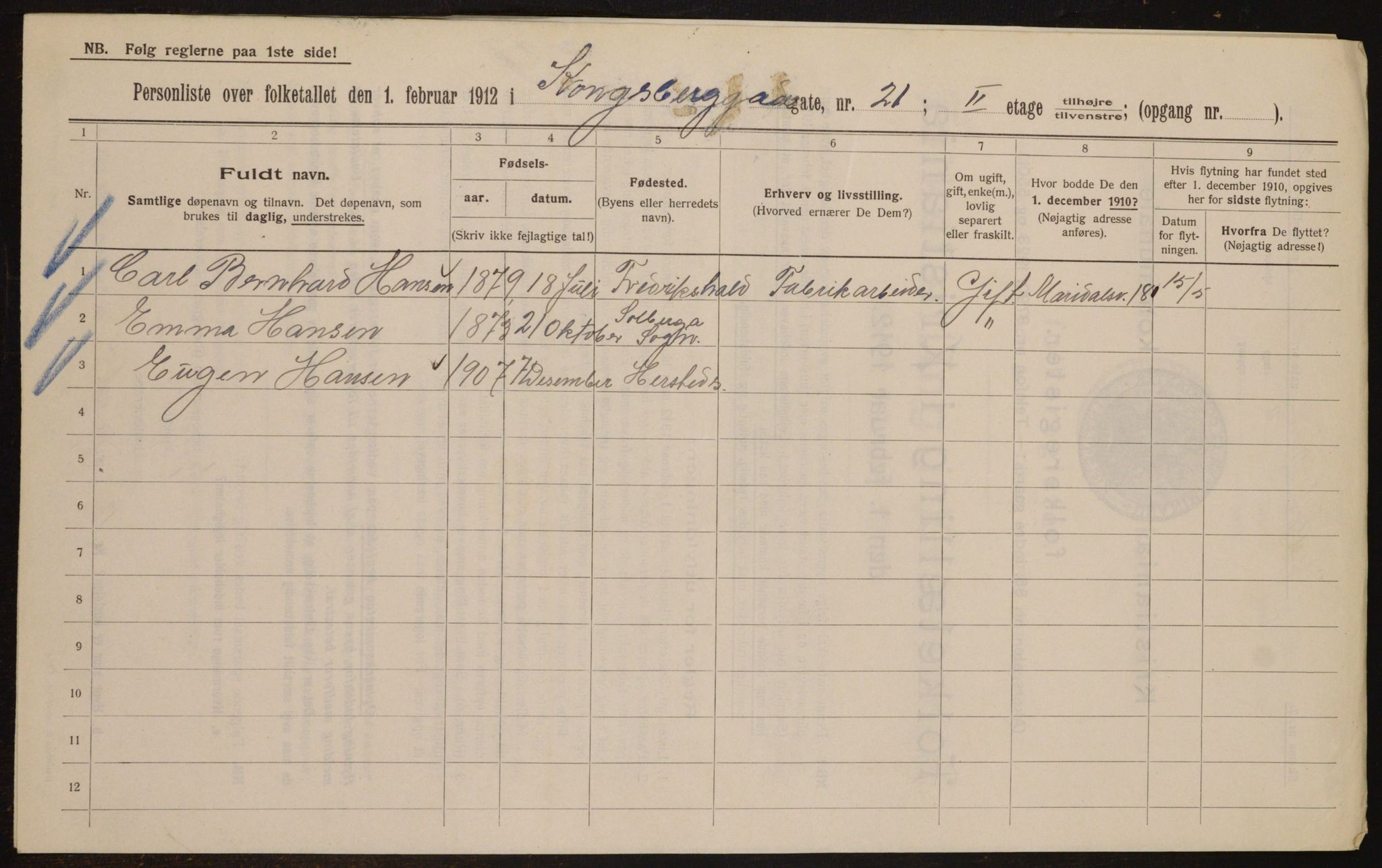 OBA, Municipal Census 1912 for Kristiania, 1912, p. 53243