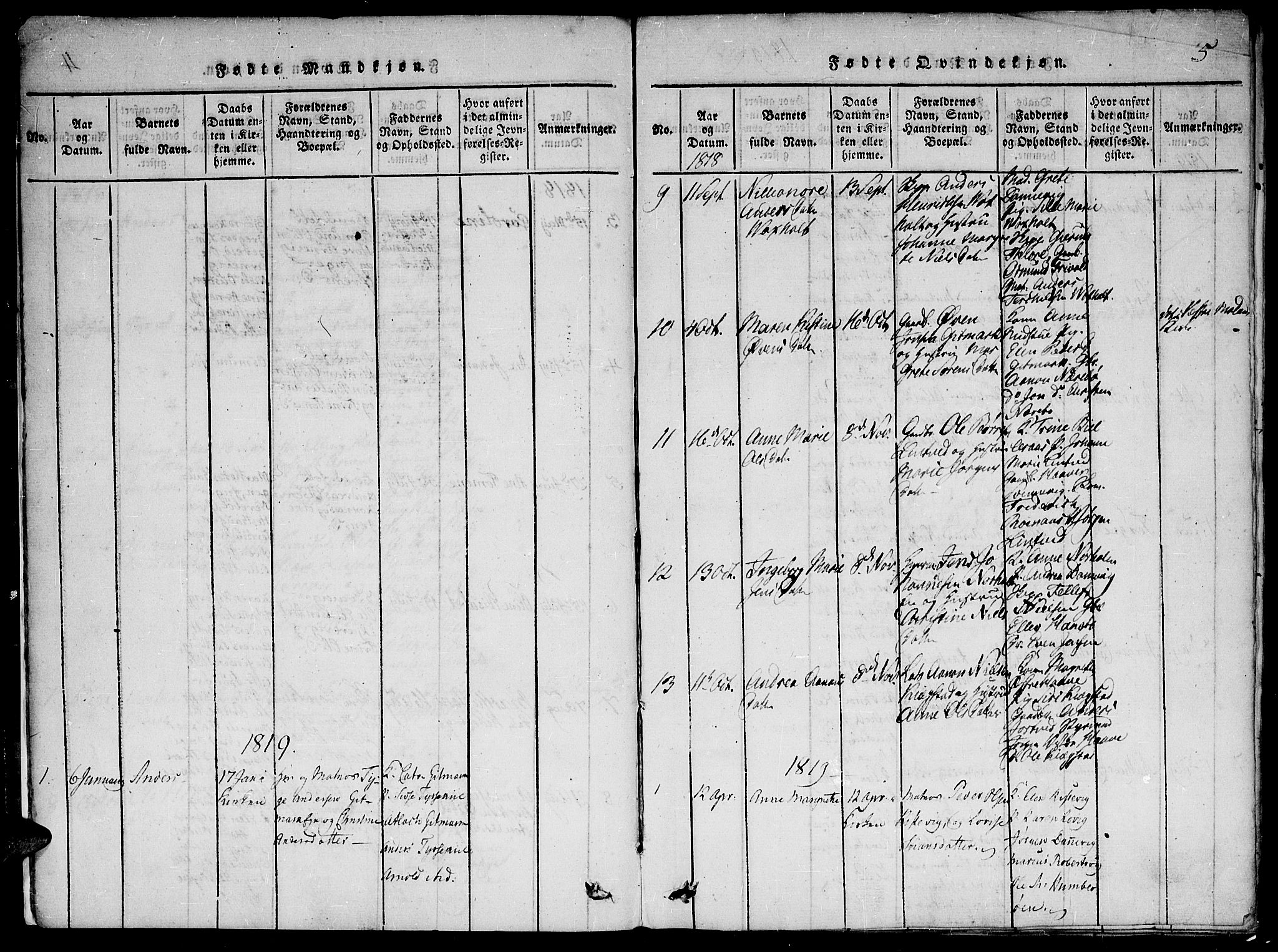 Hommedal sokneprestkontor, SAK/1111-0023/F/Fa/Faa/L0001: Parish register (official) no. A 1, 1816-1860, p. 5
