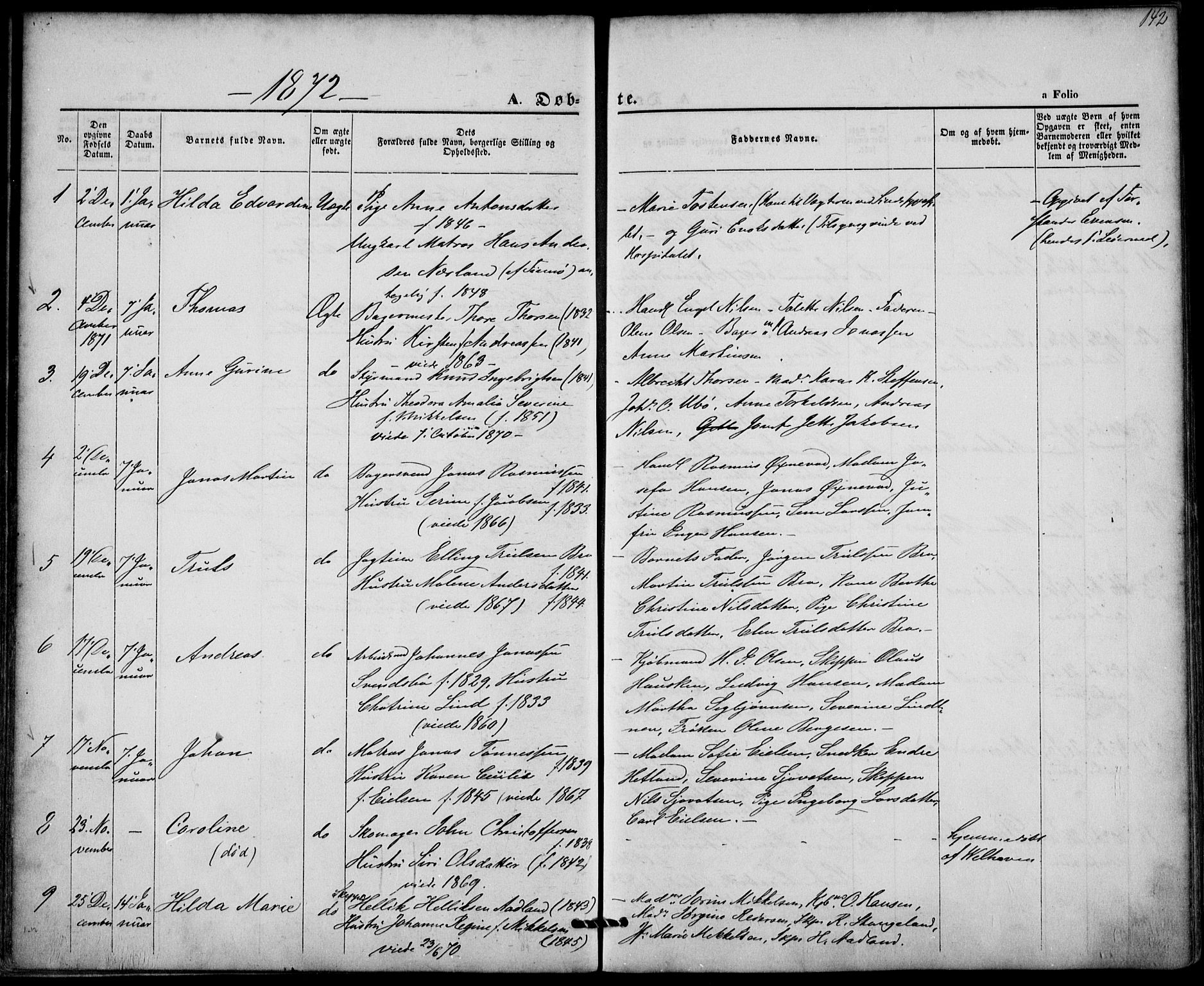 St. Petri sokneprestkontor, AV/SAST-A-101813/001/30/30BA/L0008: Parish register (official) no. A 8, 1868-1876, p. 142