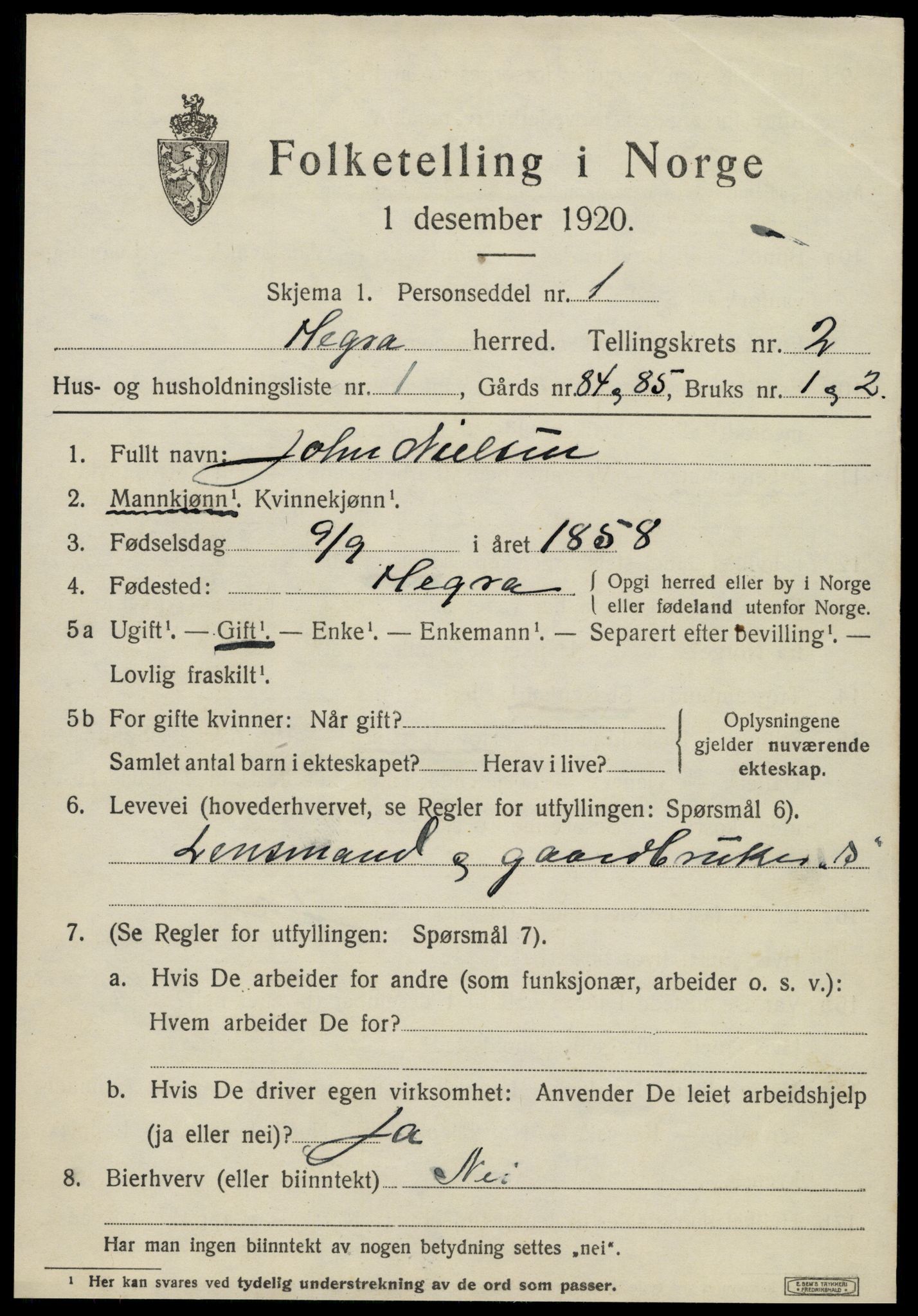 SAT, 1920 census for Hegra, 1920, p. 1556