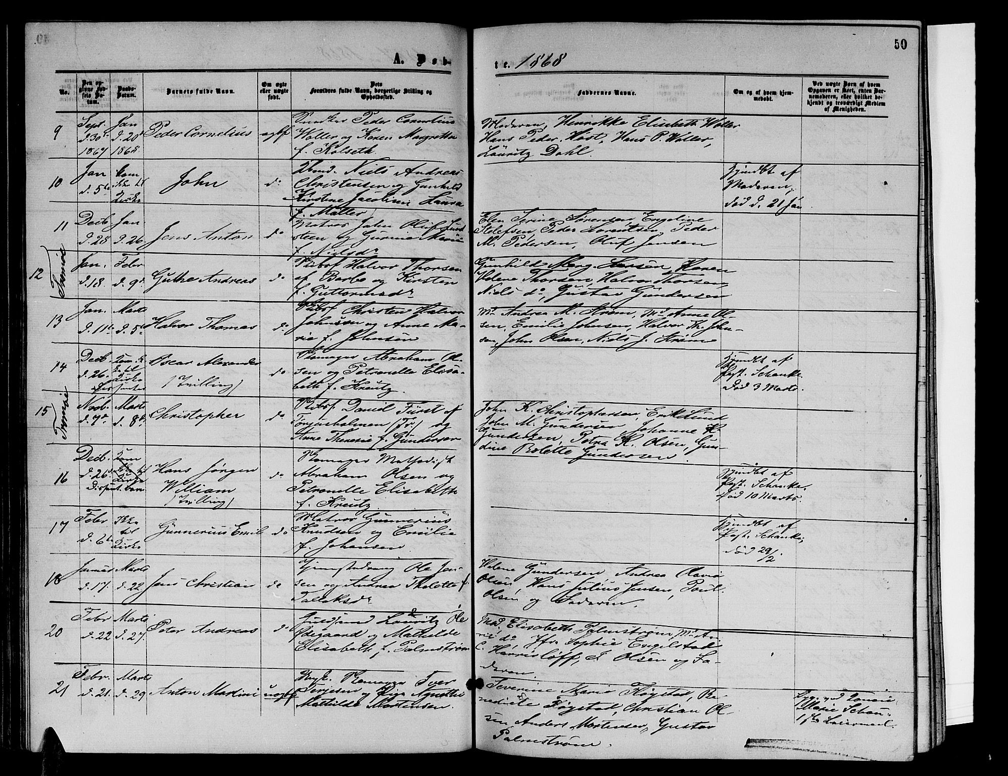 Arendal sokneprestkontor, Trefoldighet, SAK/1111-0040/F/Fb/L0004: Parish register (copy) no. B 4, 1861-1873, p. 50