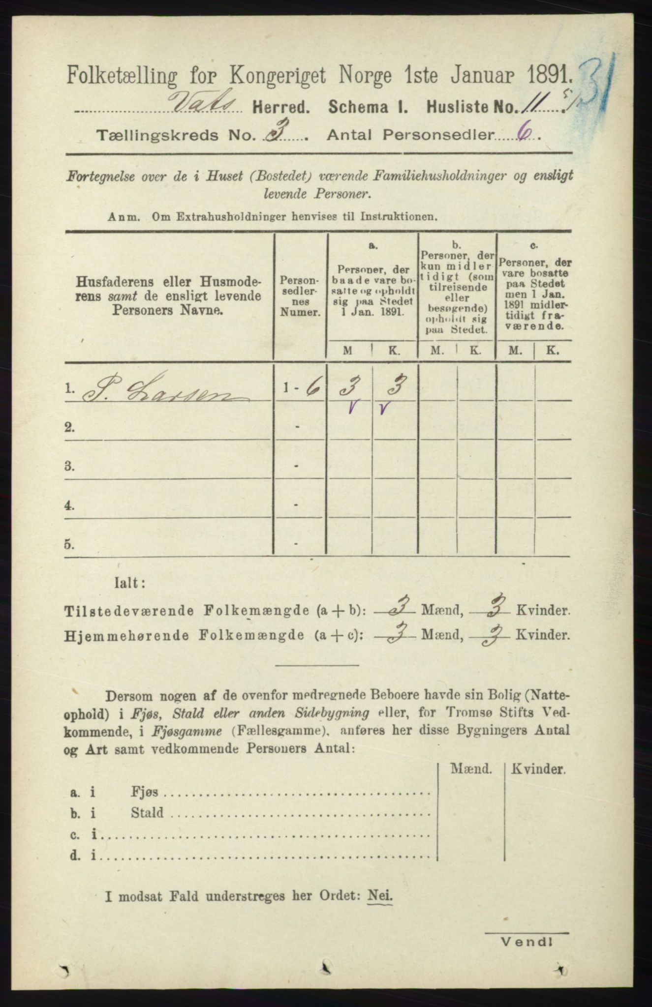 RA, 1891 census for 1155 Vats, 1891, p. 430