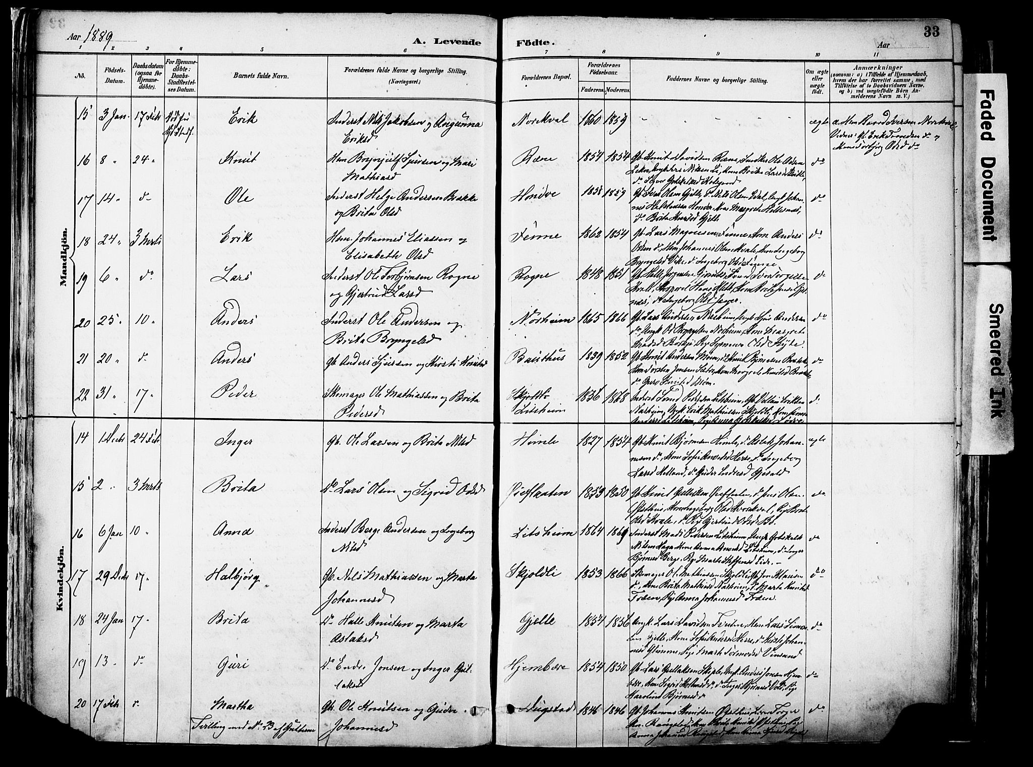 Voss sokneprestembete, AV/SAB-A-79001/H/Haa: Parish register (official) no. A 21, 1887-1903, p. 33