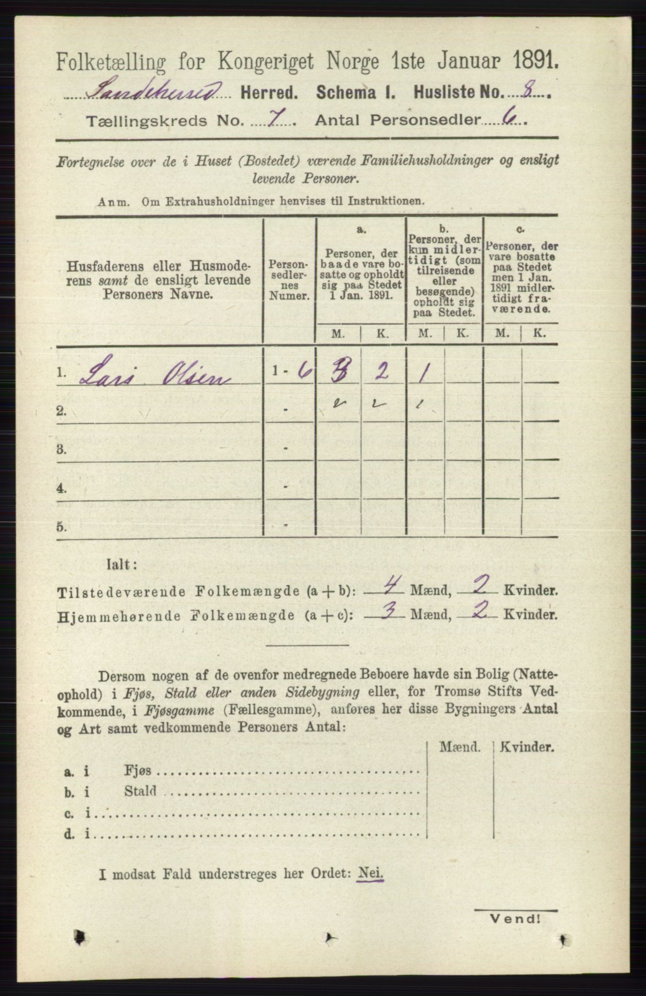 RA, 1891 census for 0724 Sandeherred, 1891, p. 3981