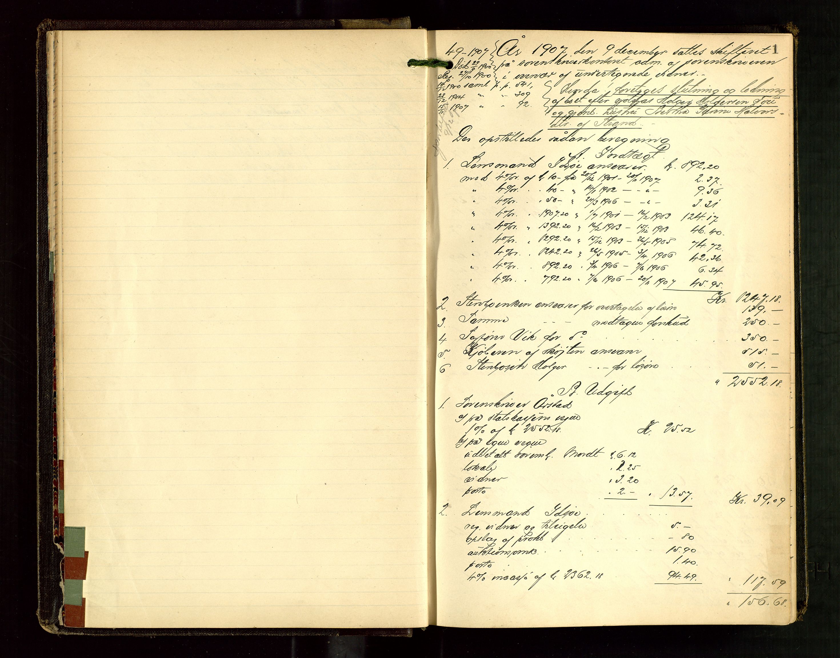 Ryfylke tingrett, AV/SAST-A-100055/001/IV/IVG/L0003: Skifteutlodningsprotokoll Med register, 1907-1912, p. 1