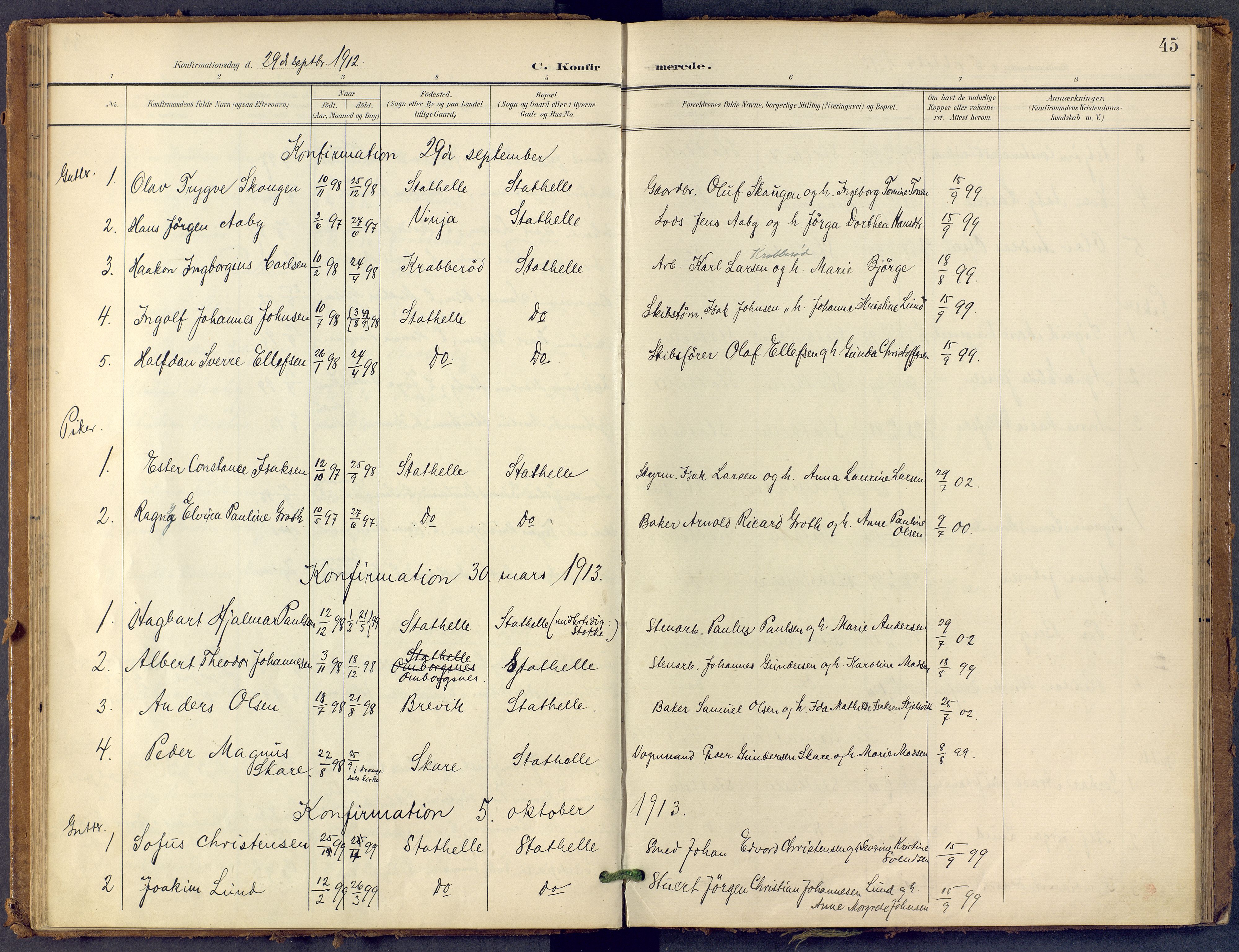 Bamble kirkebøker, SAKO/A-253/F/Fb/L0002: Parish register (official) no. II 2, 1900-1921, p. 45