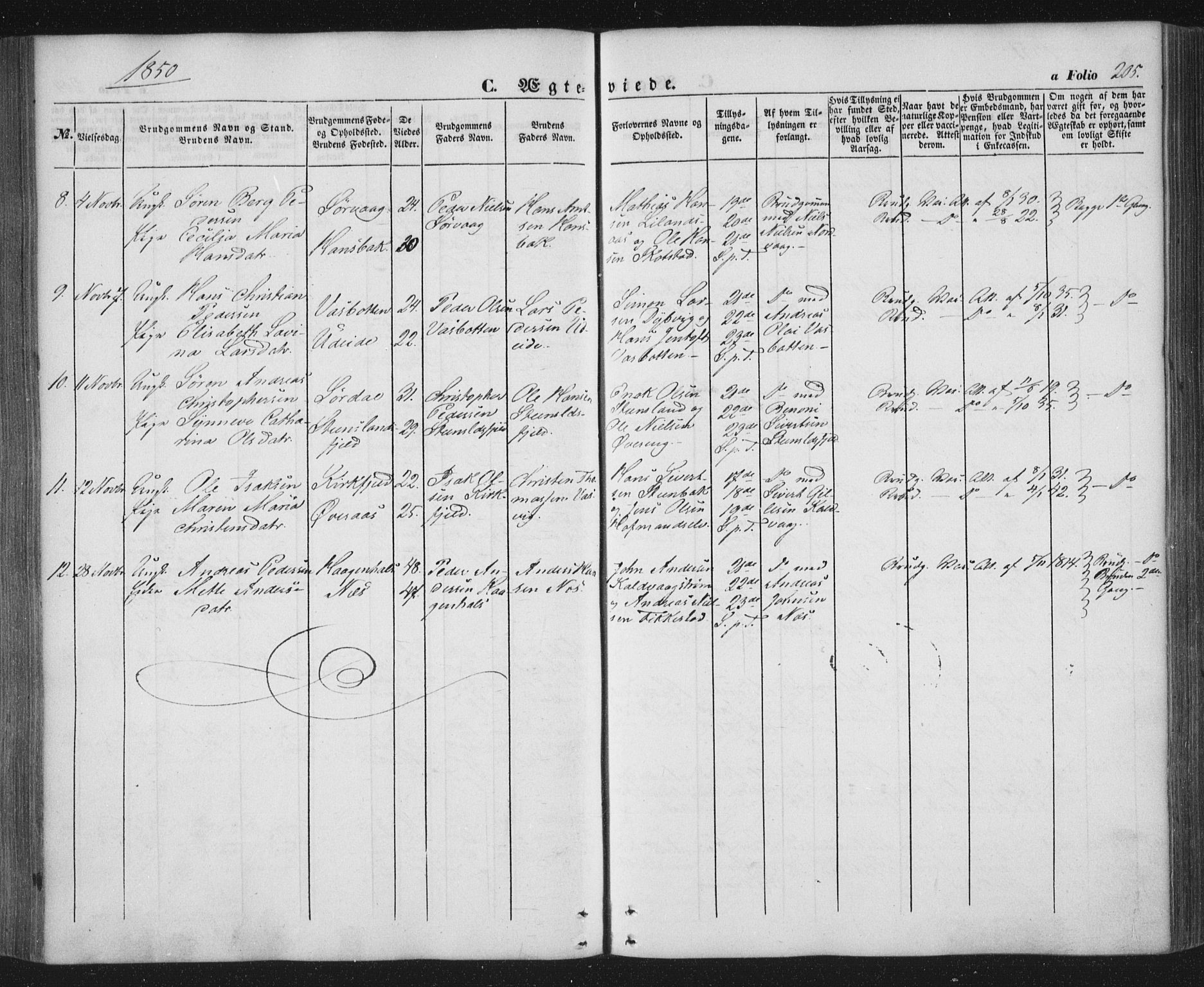 Ministerialprotokoller, klokkerbøker og fødselsregistre - Nordland, AV/SAT-A-1459/859/L0844: Parish register (official) no. 859A04, 1849-1862, p. 205