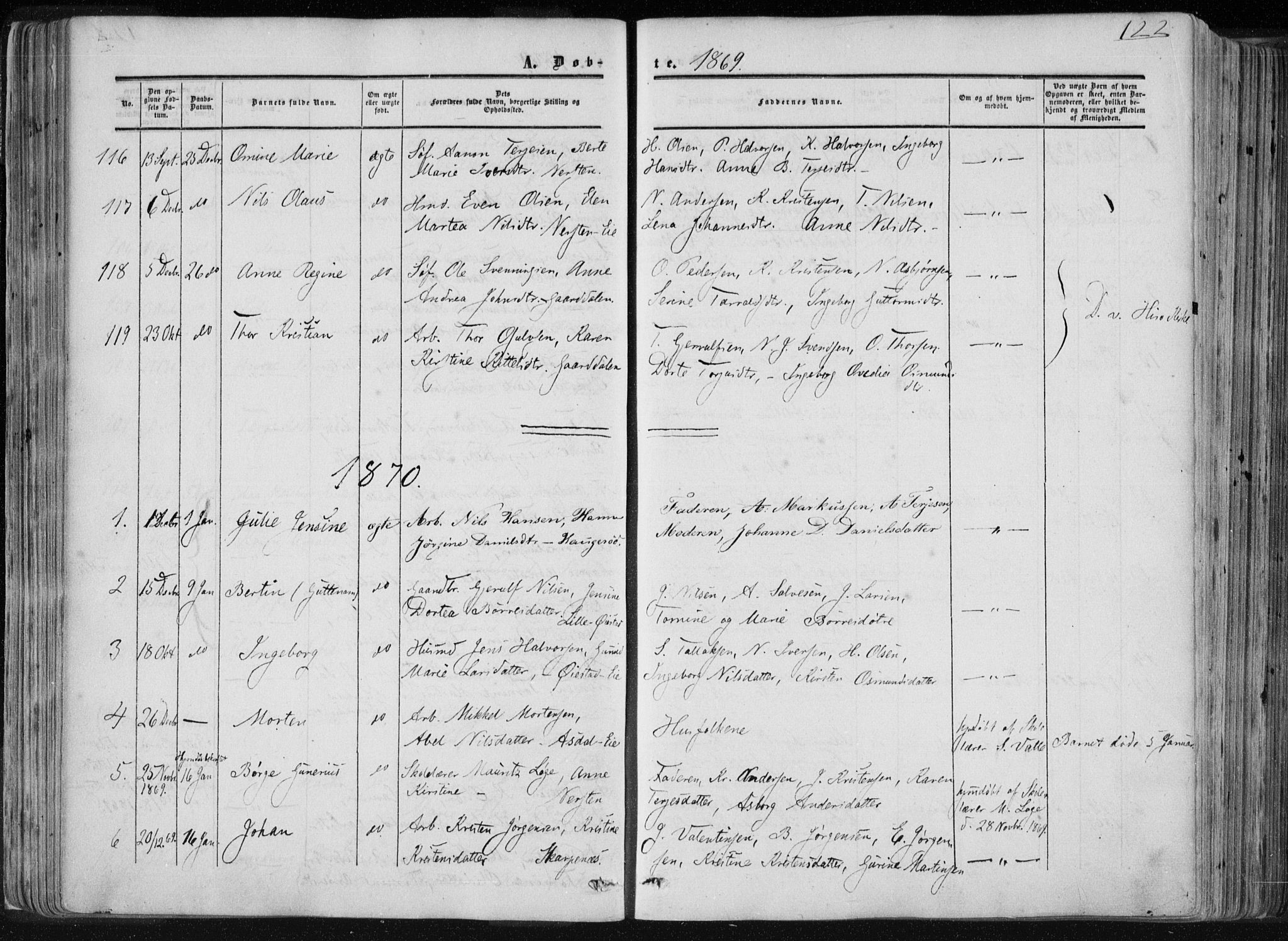Øyestad sokneprestkontor, SAK/1111-0049/F/Fa/L0015: Parish register (official) no. A 15, 1857-1873, p. 122