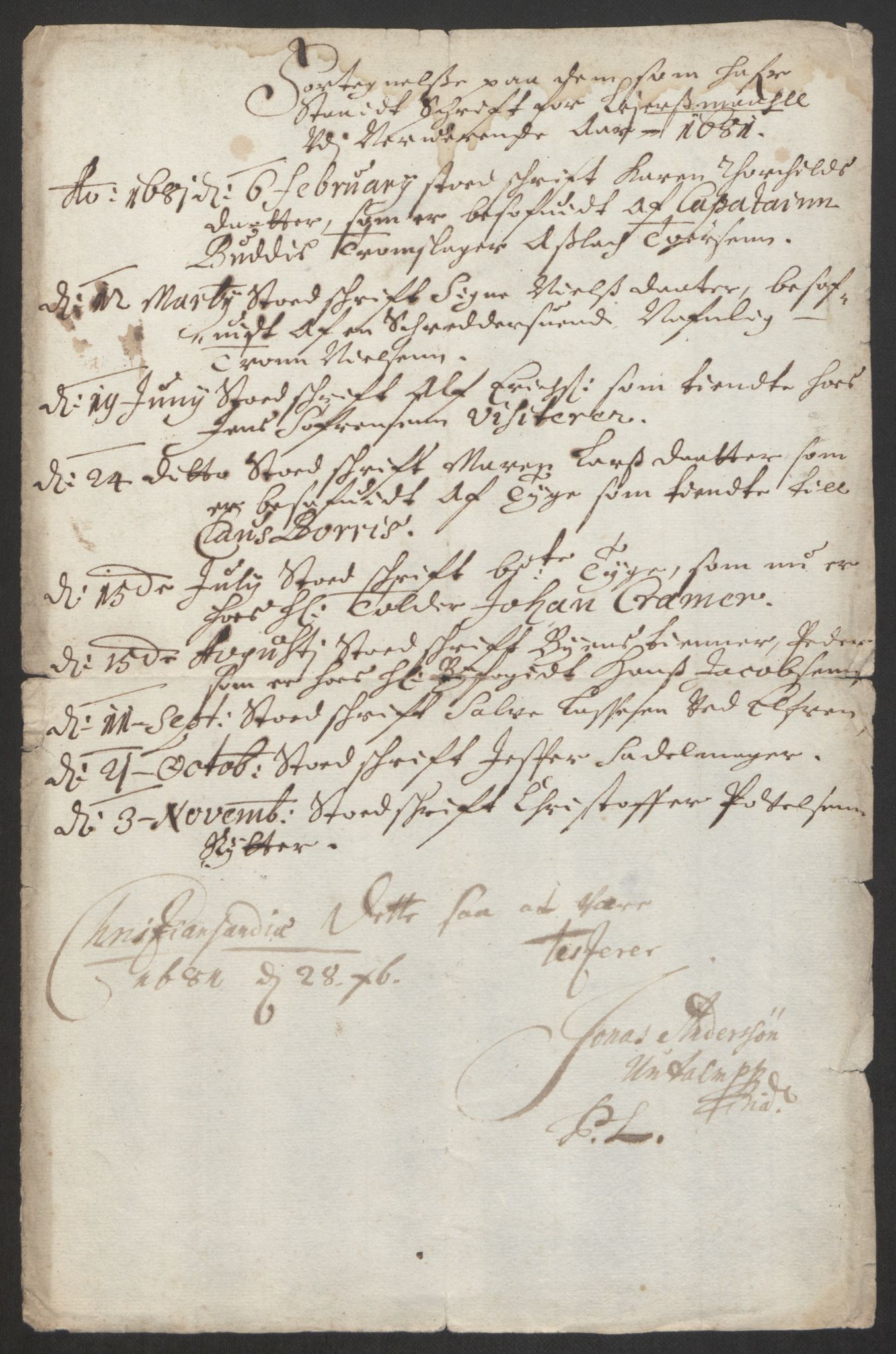 Rentekammeret inntil 1814, Reviderte regnskaper, Byregnskaper, AV/RA-EA-4066/R/Rm/L0285: [M18] Sikt og sakefall, 1681-1718, p. 9