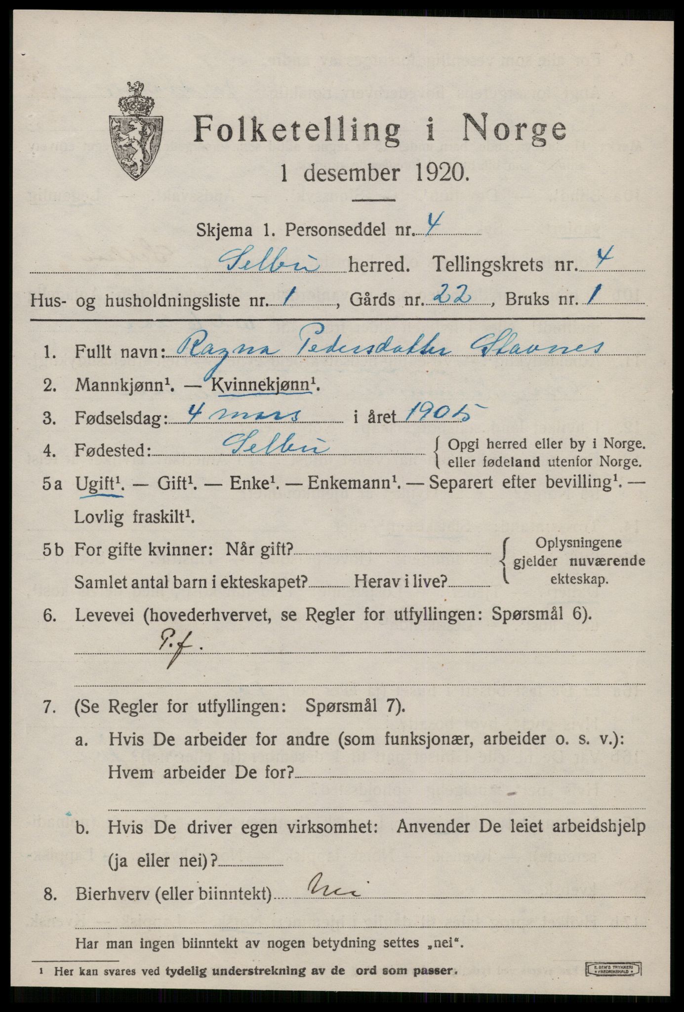 SAT, 1920 census for Selbu, 1920, p. 2772