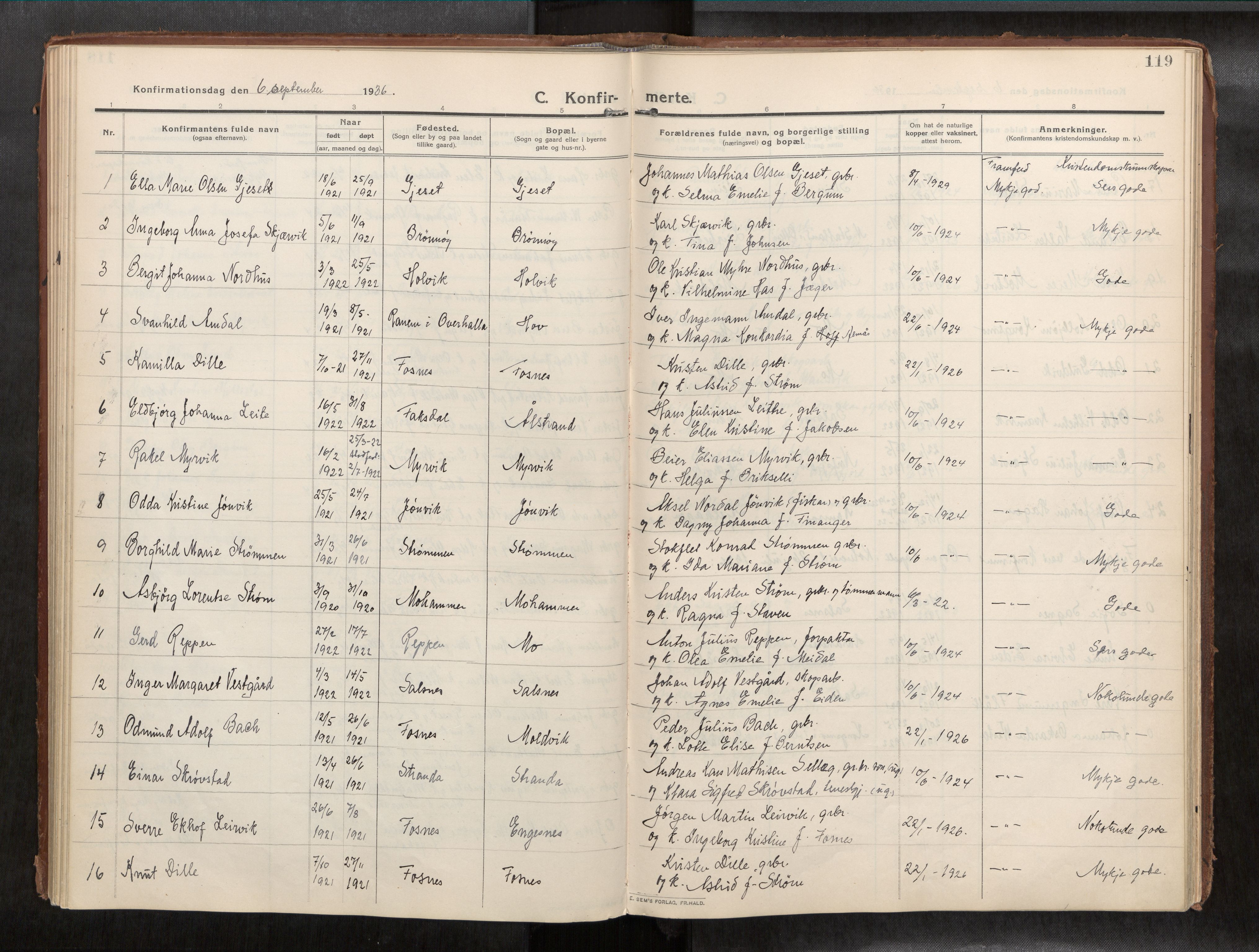 Ministerialprotokoller, klokkerbøker og fødselsregistre - Nord-Trøndelag, AV/SAT-A-1458/773/L0624a: Parish register (official) no. 773A16, 1910-1936, p. 119