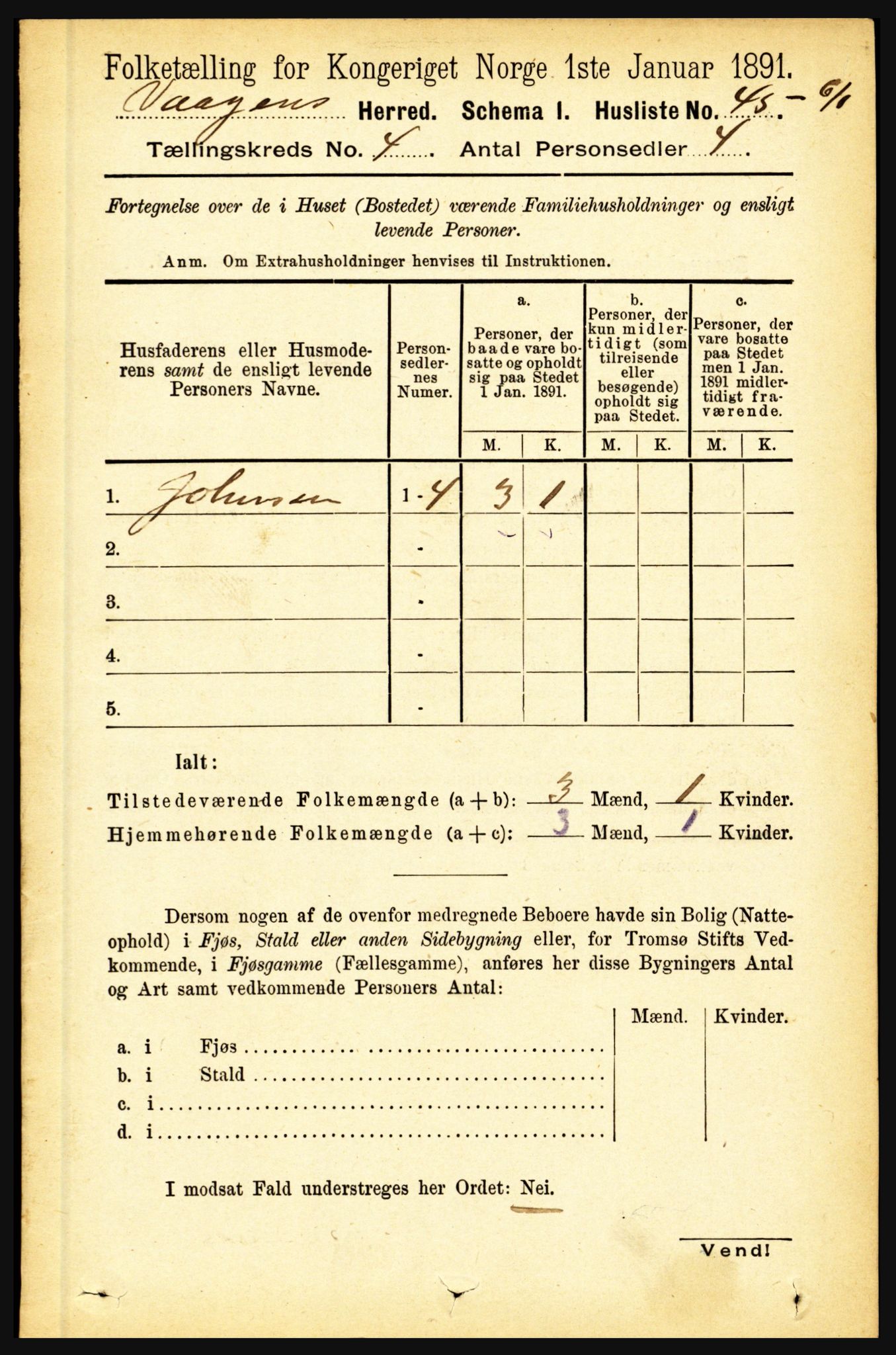 RA, 1891 census for 1865 Vågan, 1891, p. 922