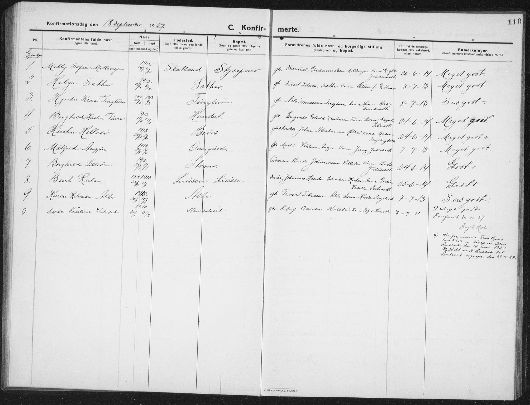 Ministerialprotokoller, klokkerbøker og fødselsregistre - Nord-Trøndelag, SAT/A-1458/742/L0413: Parish register (copy) no. 742C04, 1911-1938, p. 110