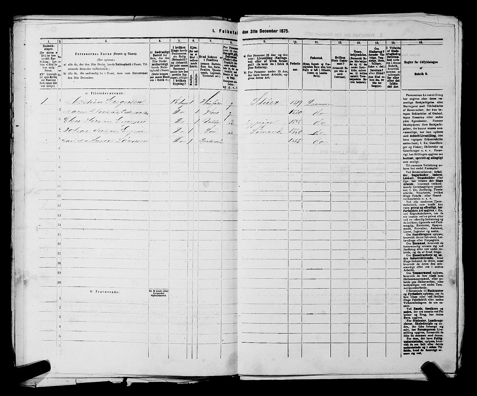 SAKO, 1875 census for 0602 Drammen, 1875, p. 975