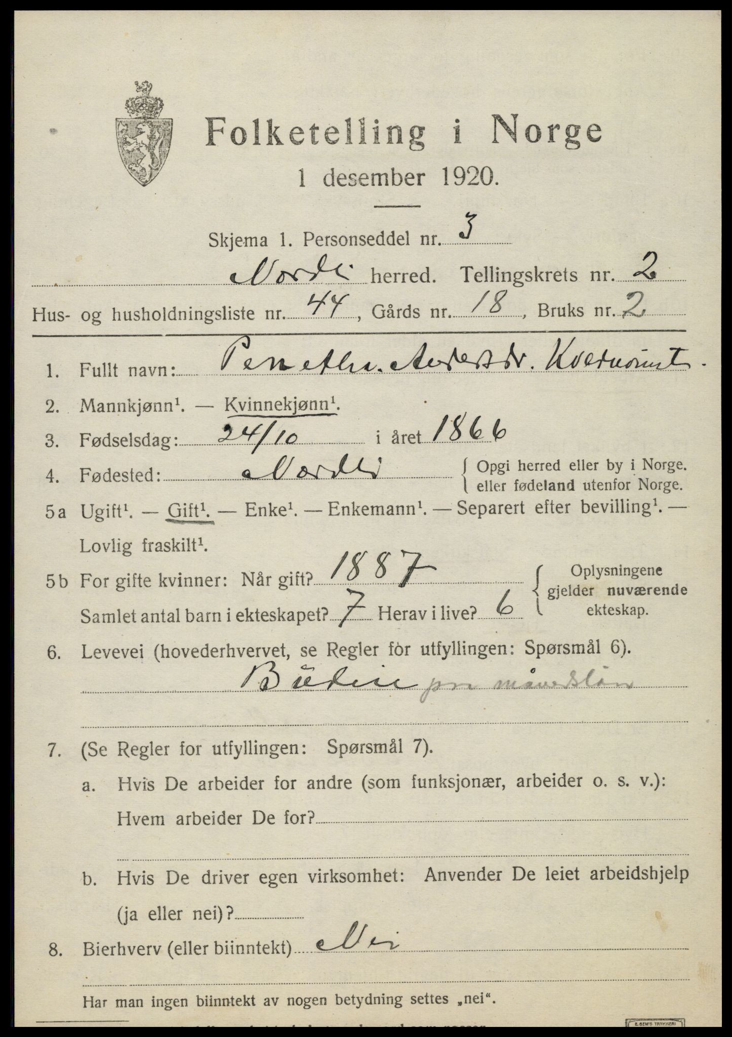 SAT, 1920 census for Nordli, 1920, p. 1391