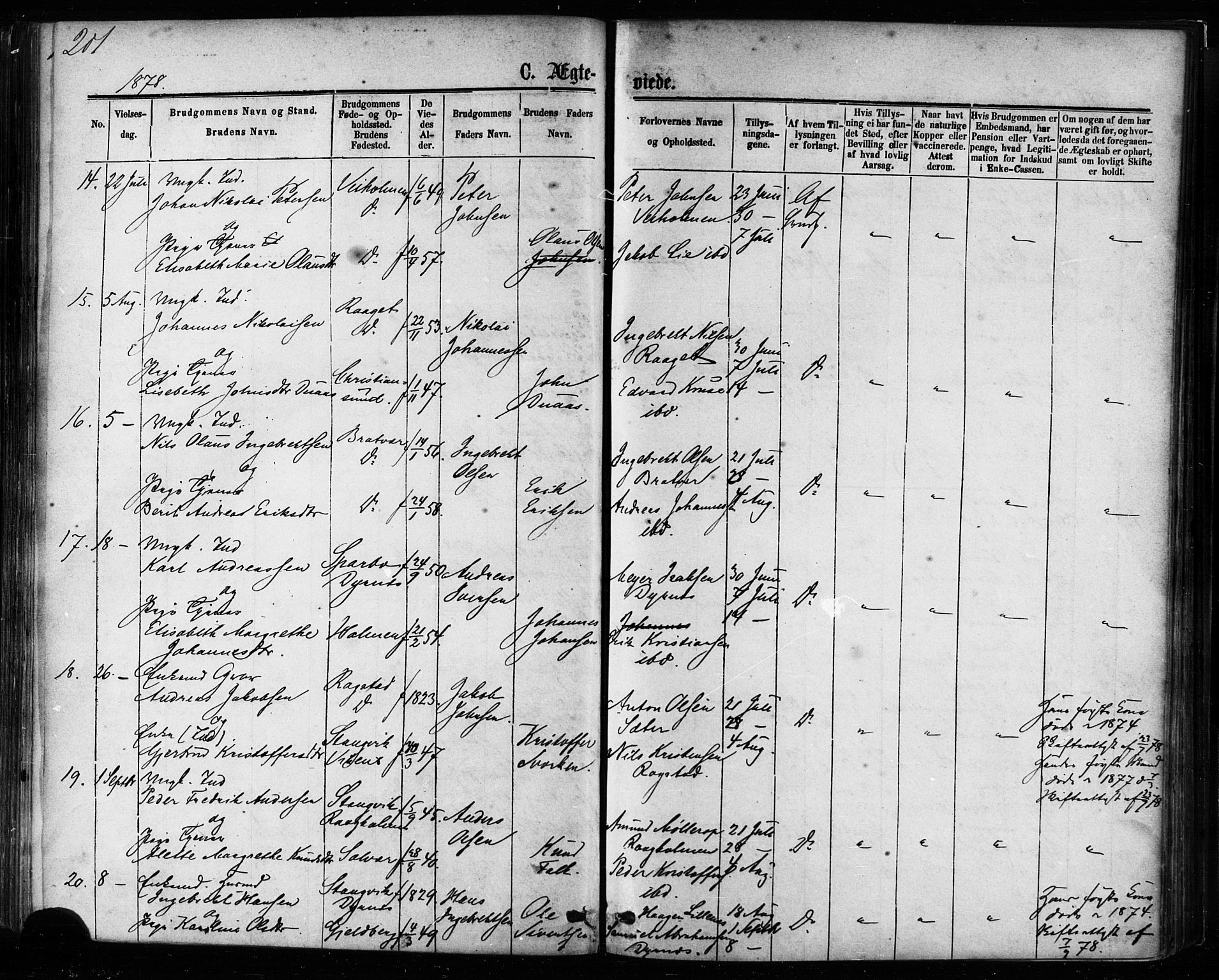 Ministerialprotokoller, klokkerbøker og fødselsregistre - Møre og Romsdal, AV/SAT-A-1454/581/L0938: Parish register (official) no. 581A06, 1873-1879, p. 201