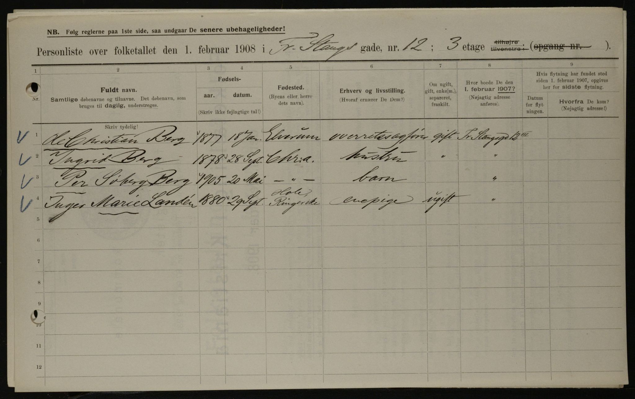 OBA, Municipal Census 1908 for Kristiania, 1908, p. 24057