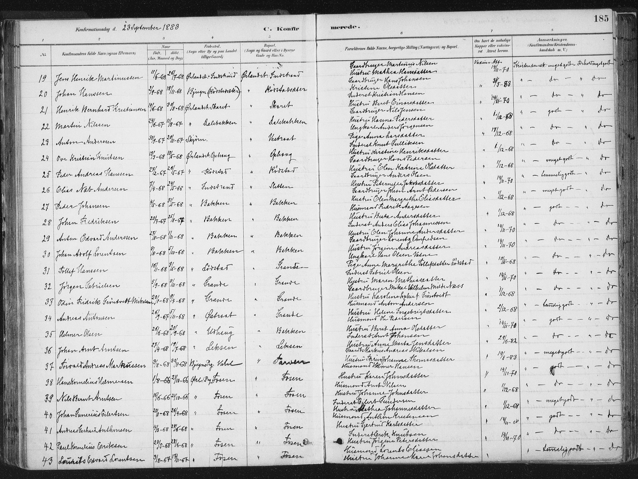 Ministerialprotokoller, klokkerbøker og fødselsregistre - Sør-Trøndelag, AV/SAT-A-1456/659/L0739: Parish register (official) no. 659A09, 1879-1893, p. 185