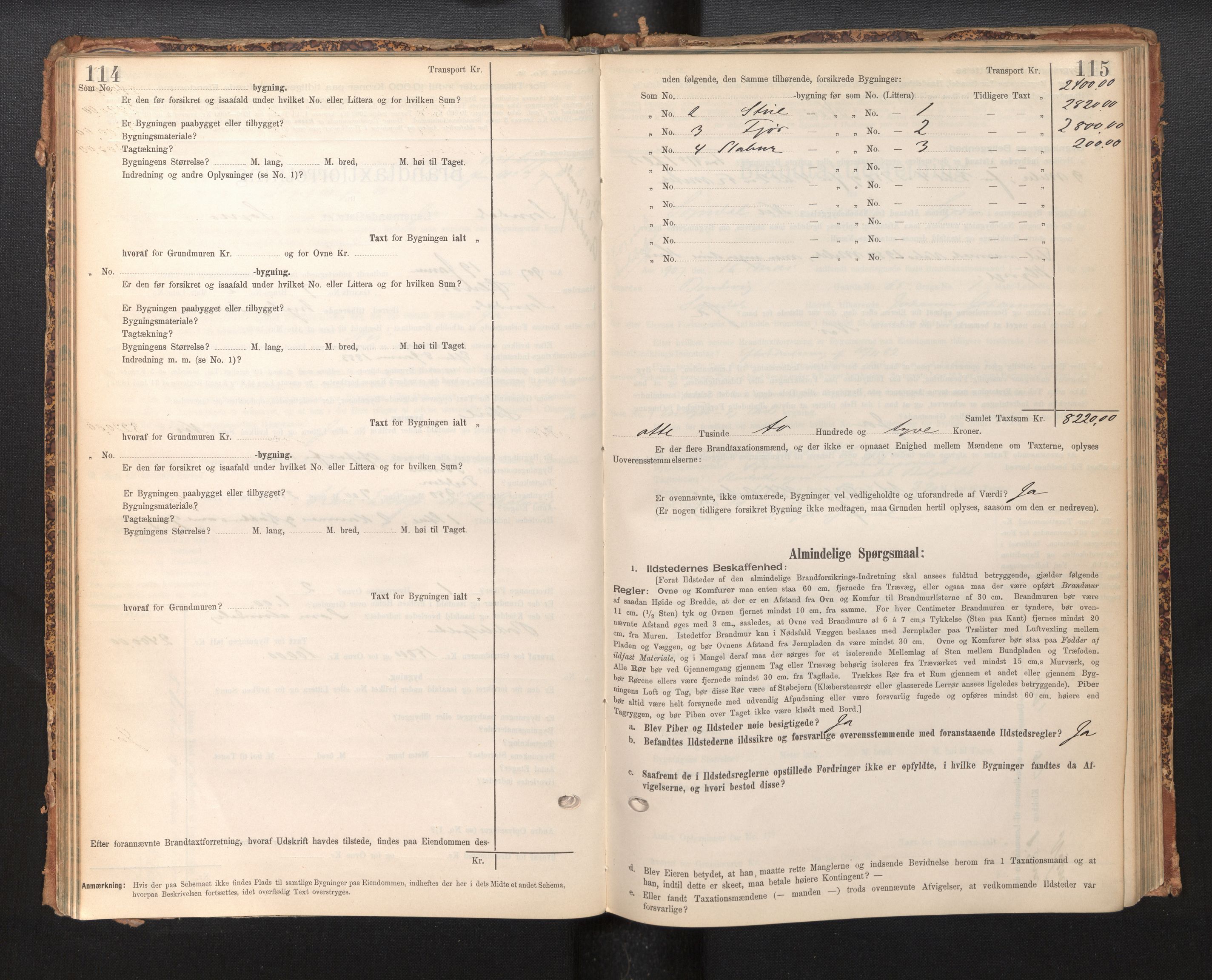 Lensmannen i Sogndal, AV/SAB-A-29901/0012/L0009: Branntakstprotokoll, skjematakst, 1901-1914, p. 114-115