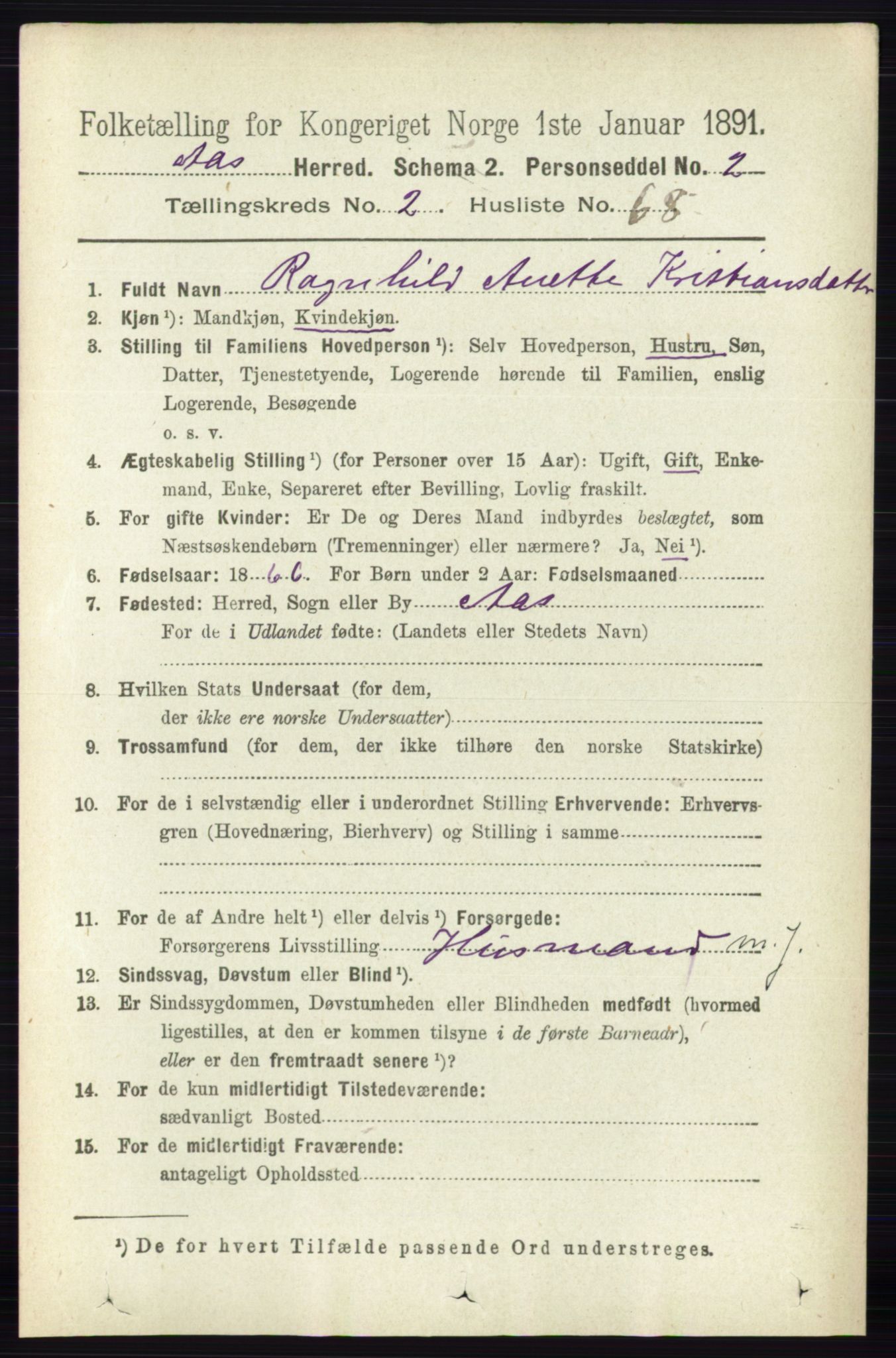 RA, 1891 census for 0214 Ås, 1891, p. 2012