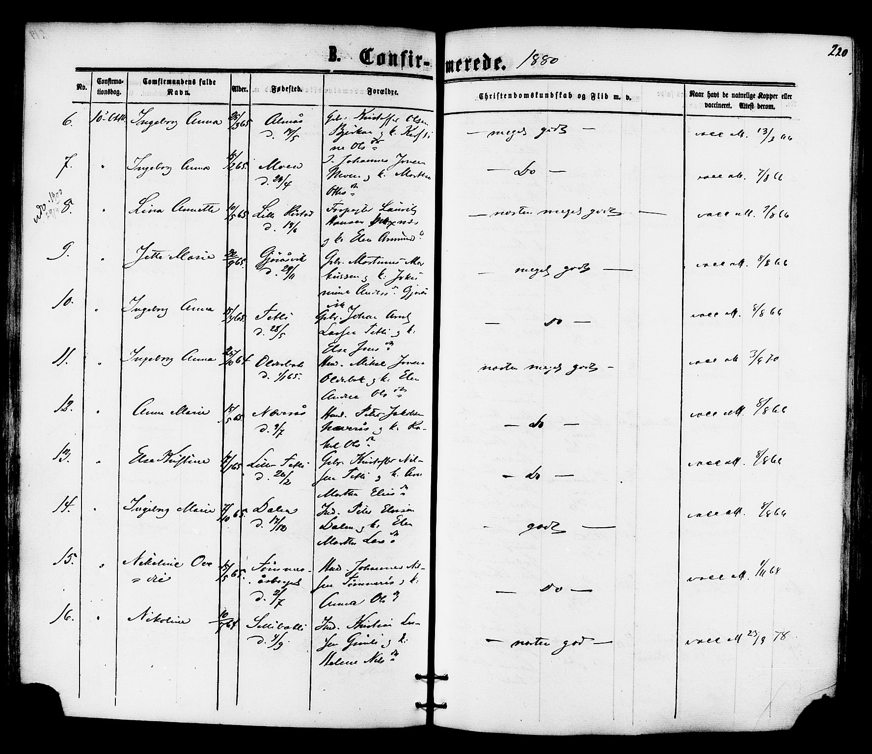 Ministerialprotokoller, klokkerbøker og fødselsregistre - Nord-Trøndelag, AV/SAT-A-1458/701/L0009: Parish register (official) no. 701A09 /1, 1864-1882, p. 220