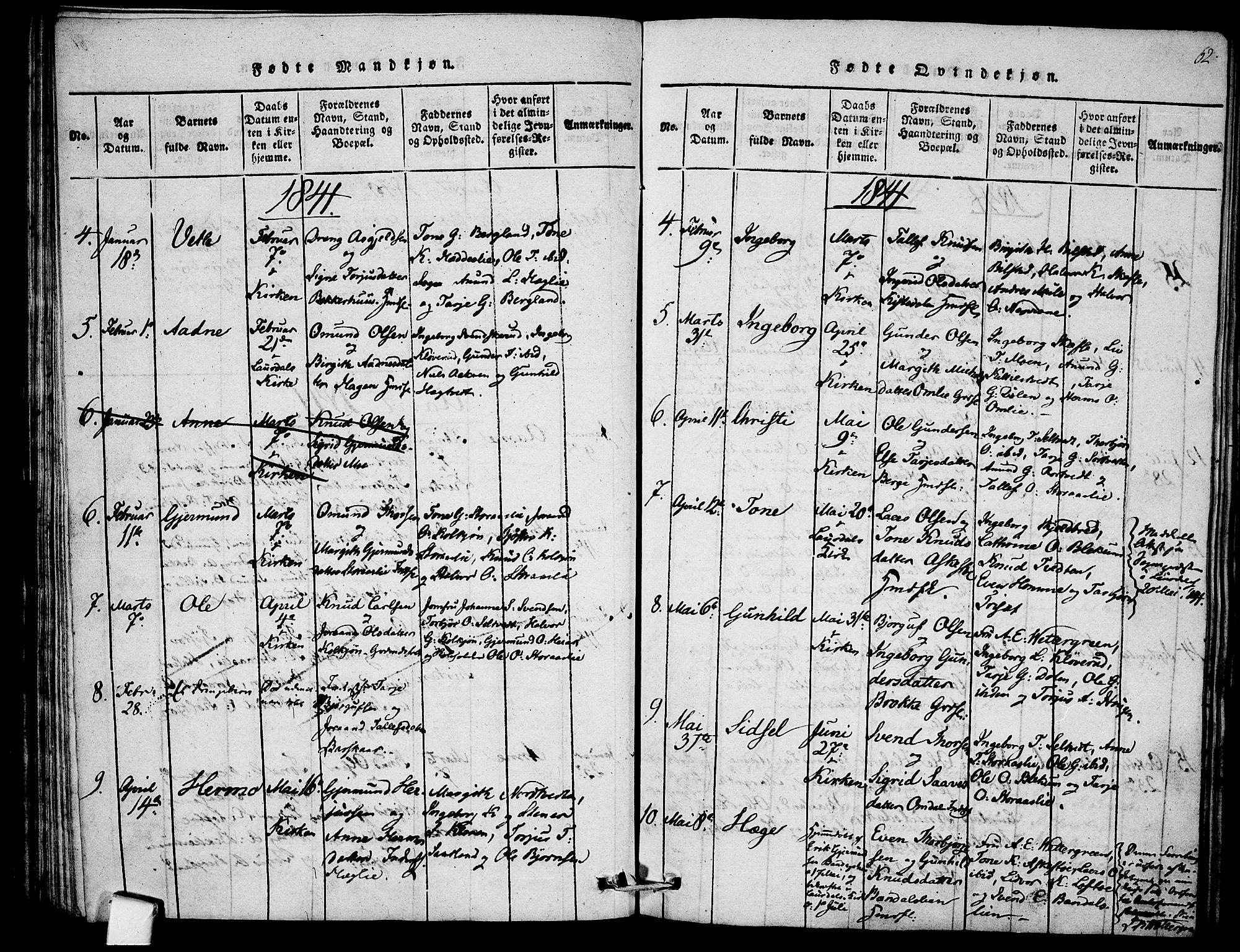 Mo kirkebøker, AV/SAKO-A-286/F/Fb/L0001: Parish register (official) no. II 1, 1814-1844, p. 62