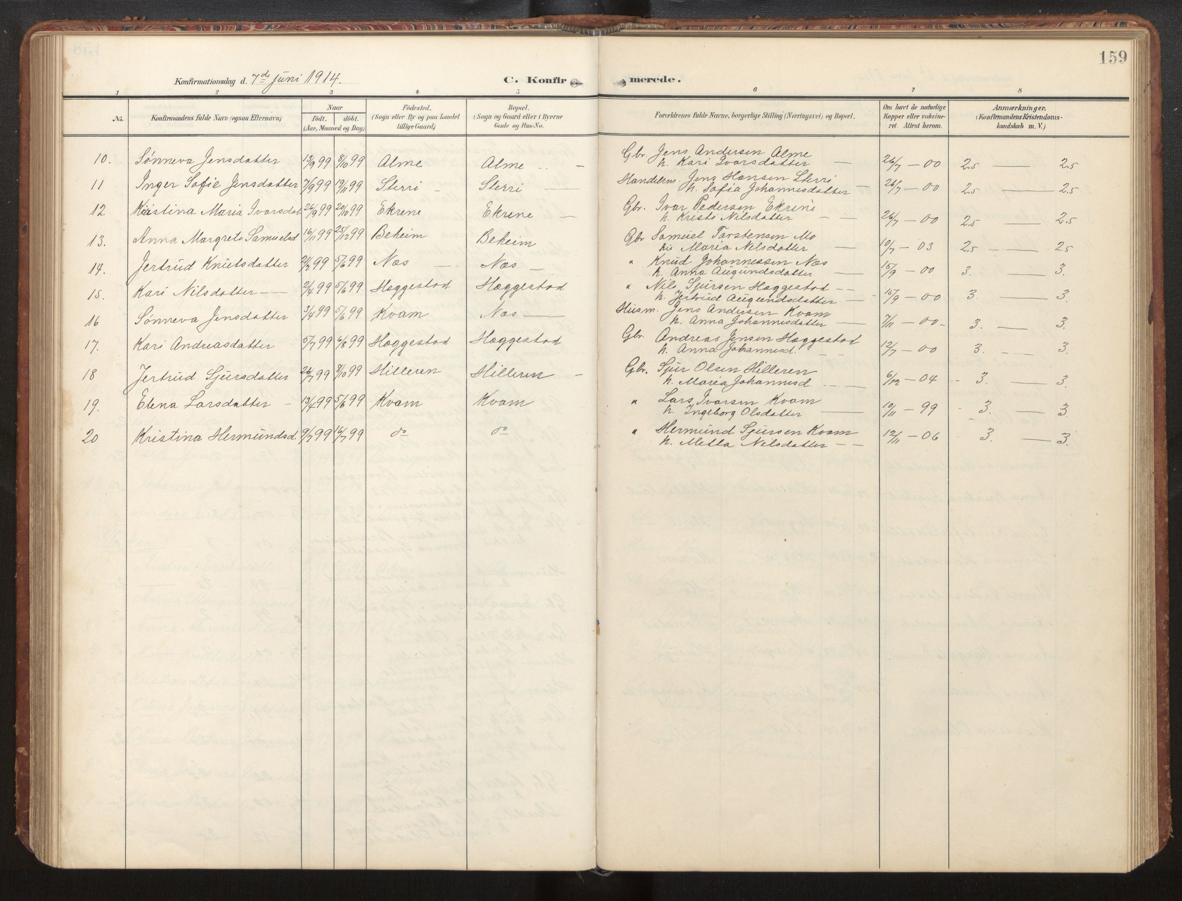 Hafslo sokneprestembete, SAB/A-80301/H/Hab/Habb/L0002: Parish register (copy) no. B 2, 1909-1947, p. 159