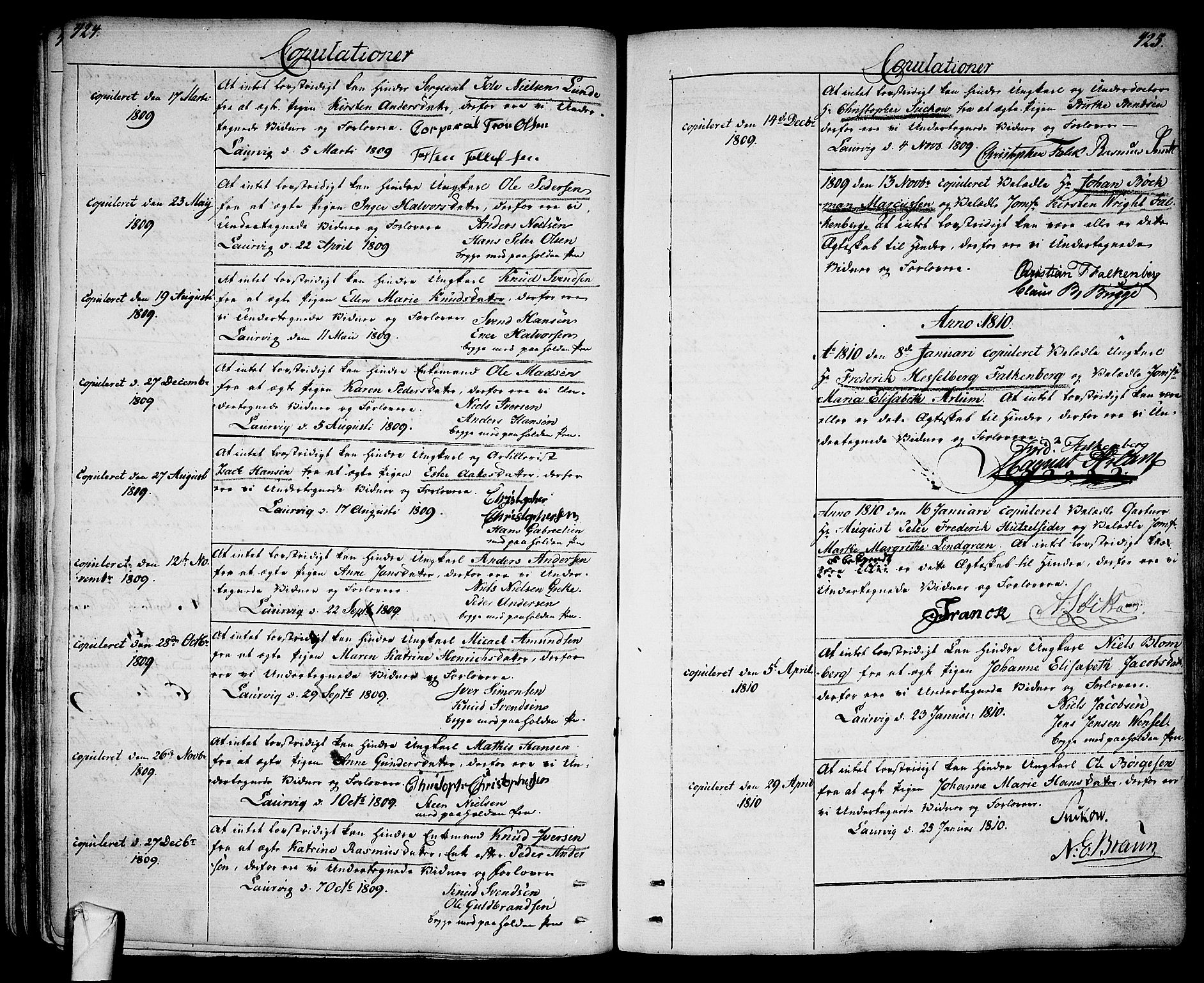 Larvik kirkebøker, SAKO/A-352/G/Ga/L0002: Parish register (copy) no. I 2, 1807-1830, p. 424-425