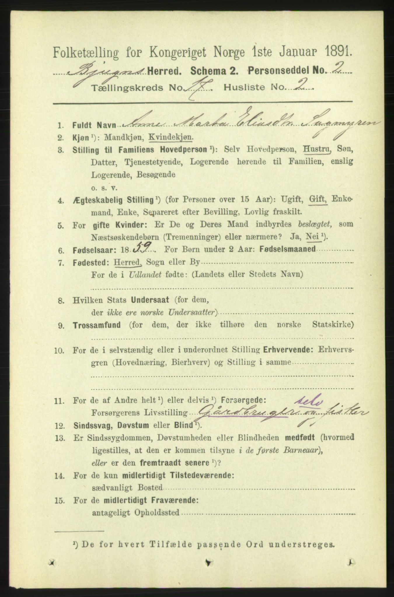 RA, 1891 census for 1627 Bjugn, 1891, p. 4703