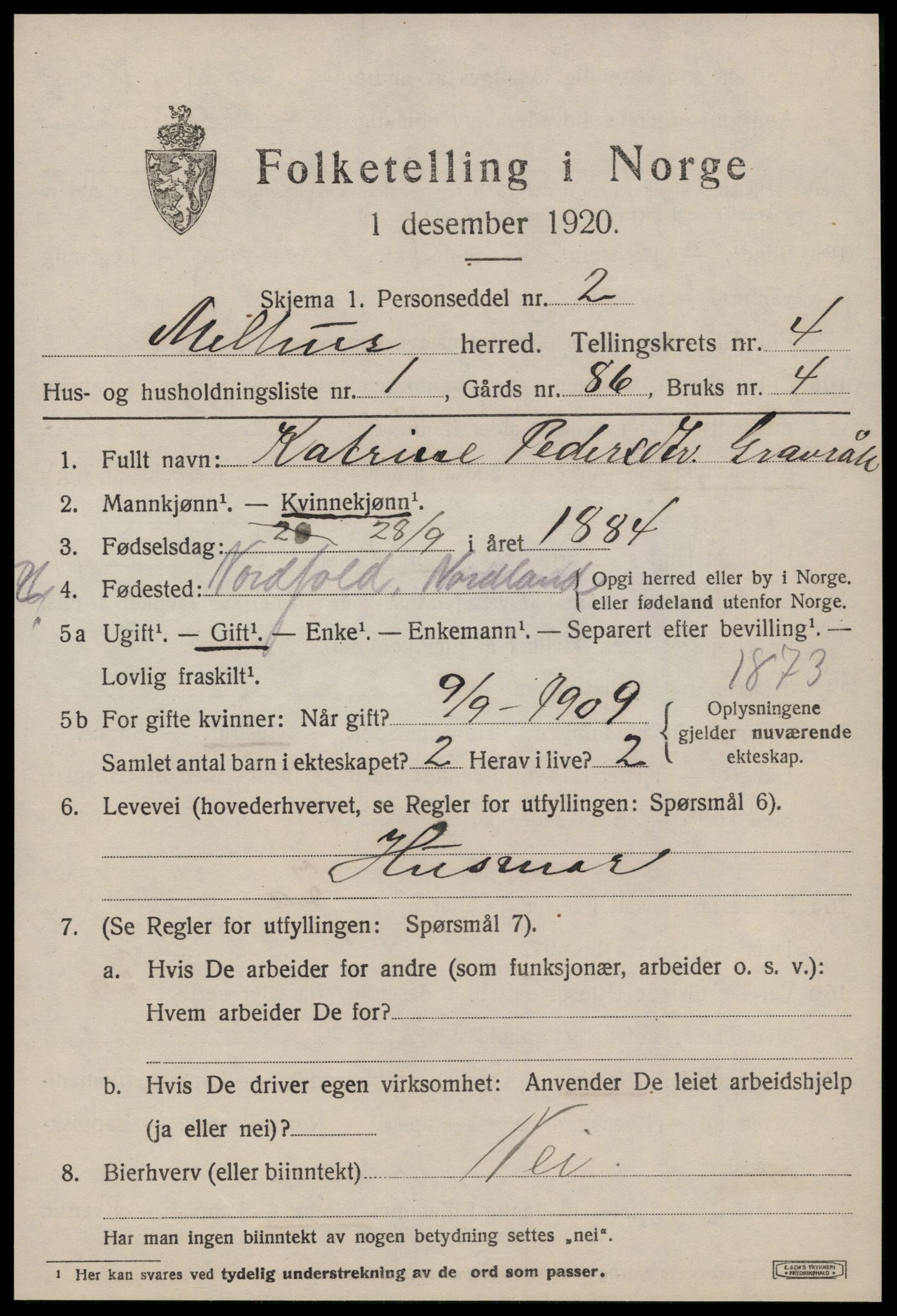 SAT, 1920 census for Melhus, 1920, p. 3369