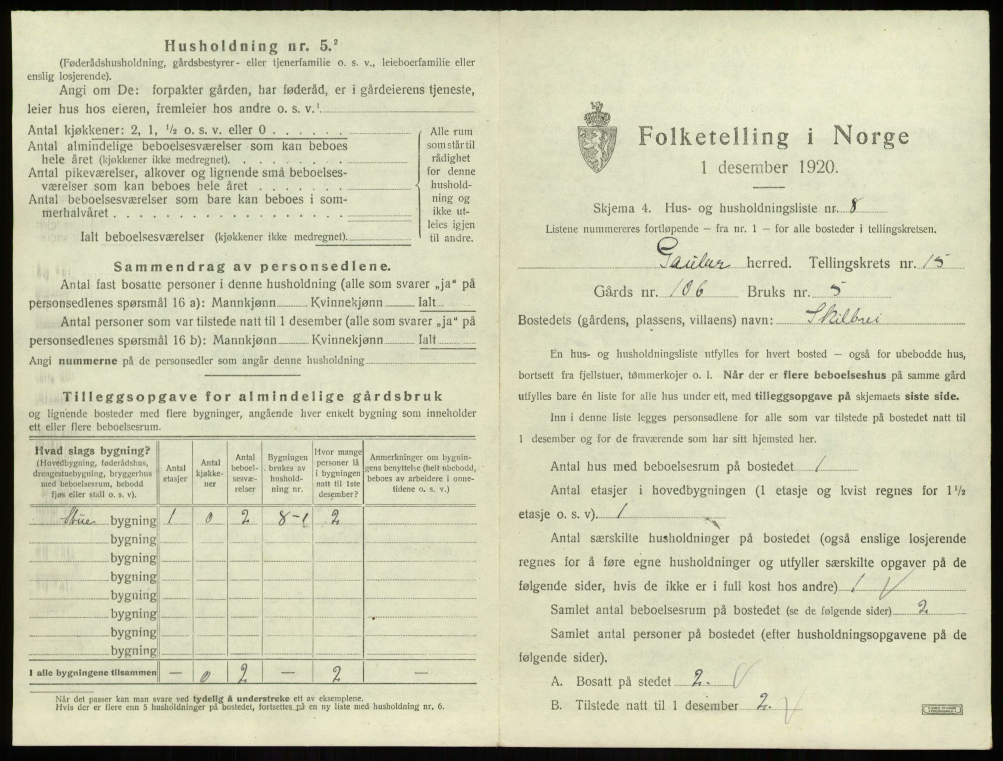 SAB, 1920 census for Gaular, 1920, p. 1080