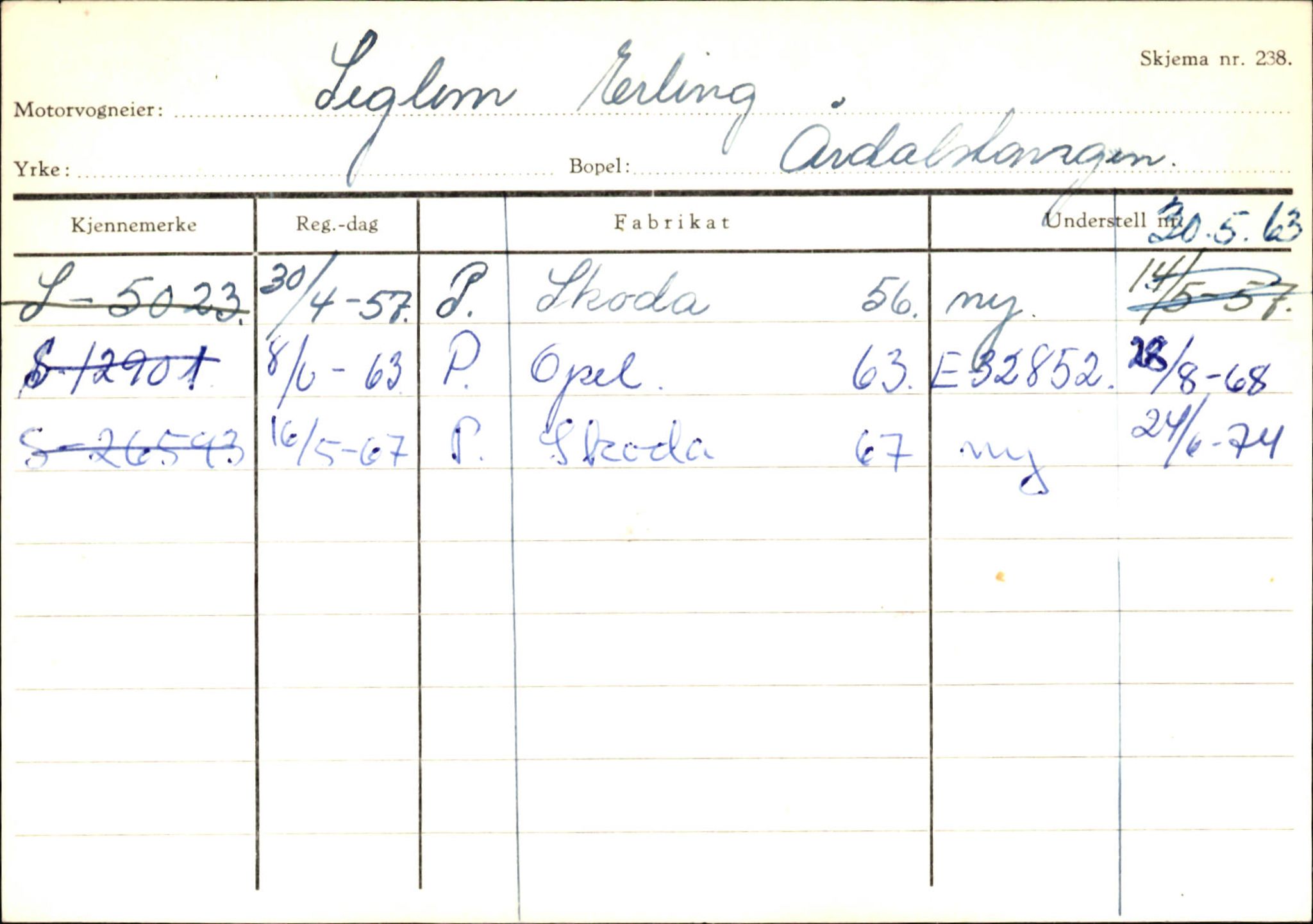 Statens vegvesen, Sogn og Fjordane vegkontor, SAB/A-5301/4/F/L0146: Registerkort Årdal R-Å samt diverse kort, 1945-1975, p. 238