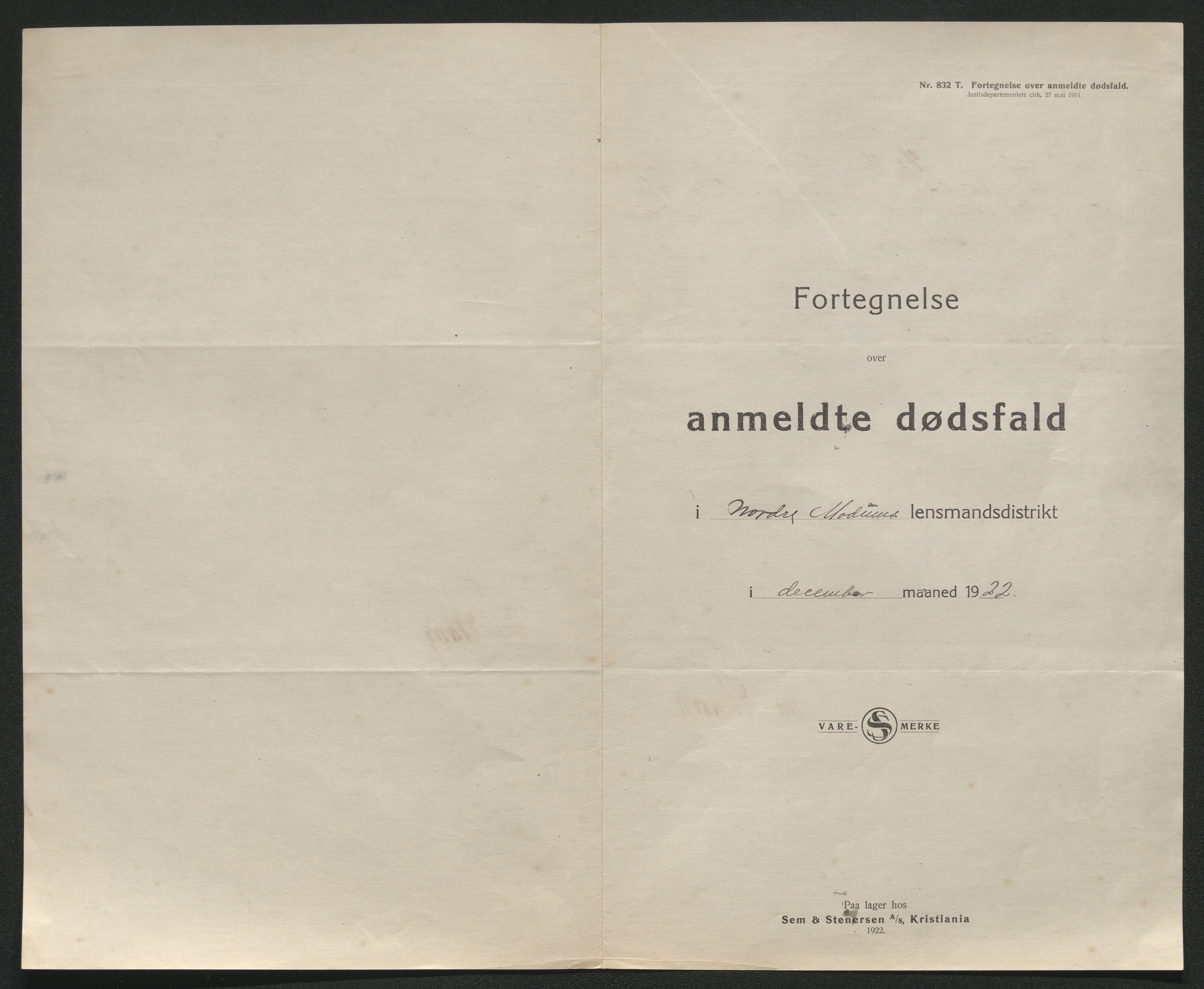 Eiker, Modum og Sigdal sorenskriveri, AV/SAKO-A-123/H/Ha/Hab/L0041: Dødsfallsmeldinger, 1922-1923, p. 486