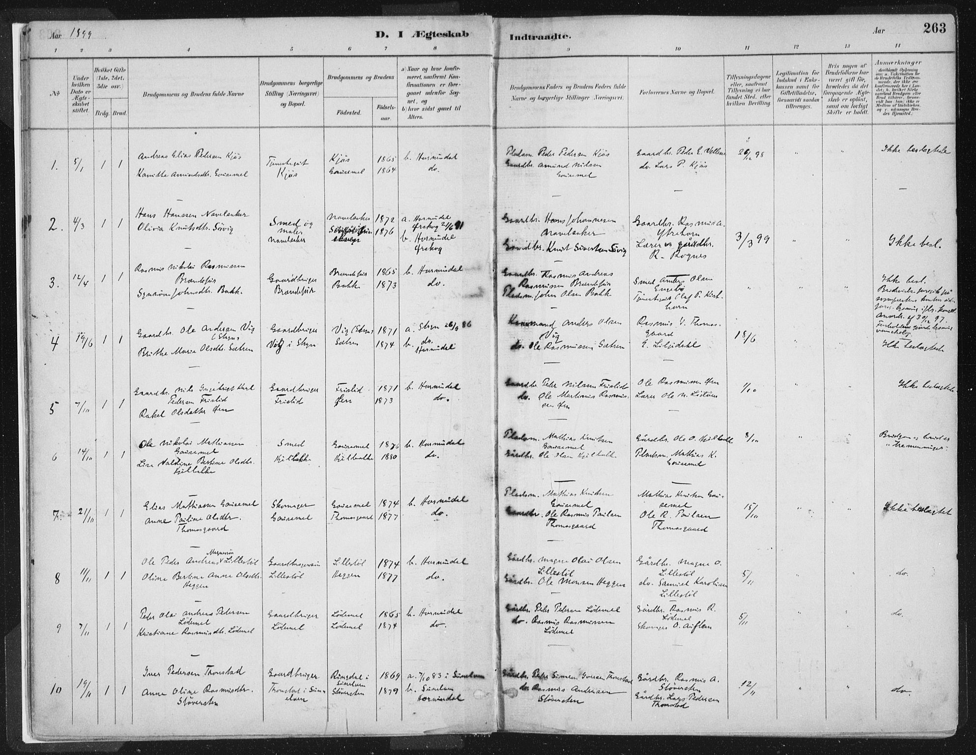 Hornindal sokneprestembete, AV/SAB-A-82401/H/Haa/Haaa/L0003/0002: Parish register (official) no. A 3B, 1885-1917, p. 263