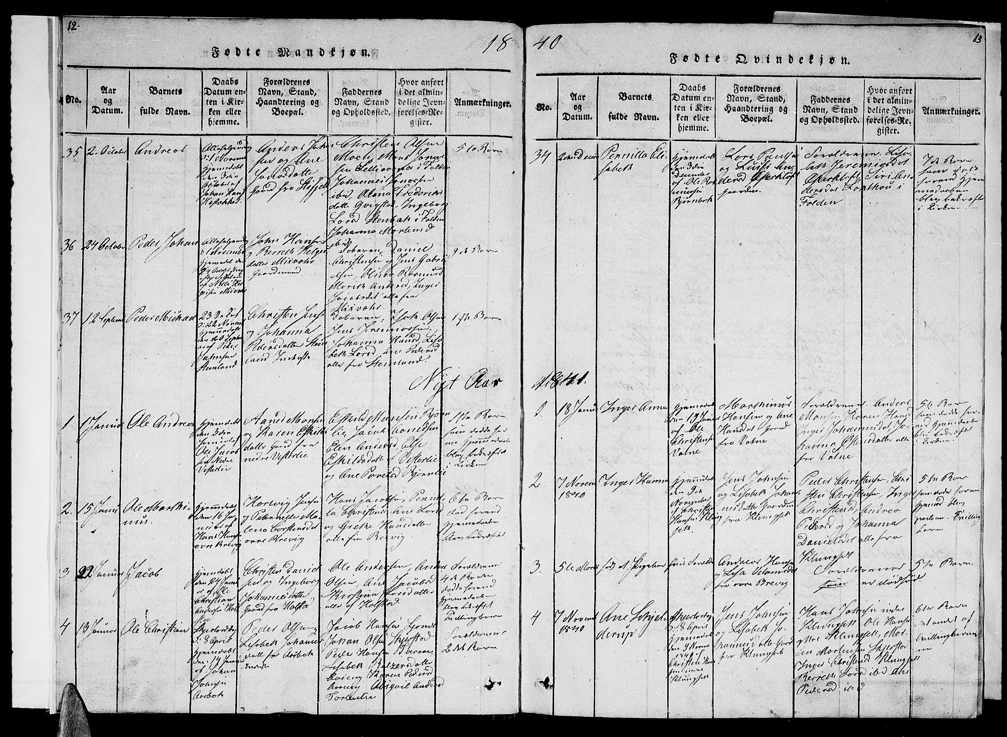 Ministerialprotokoller, klokkerbøker og fødselsregistre - Nordland, AV/SAT-A-1459/852/L0752: Parish register (copy) no. 852C03, 1840-1855, p. 12-13