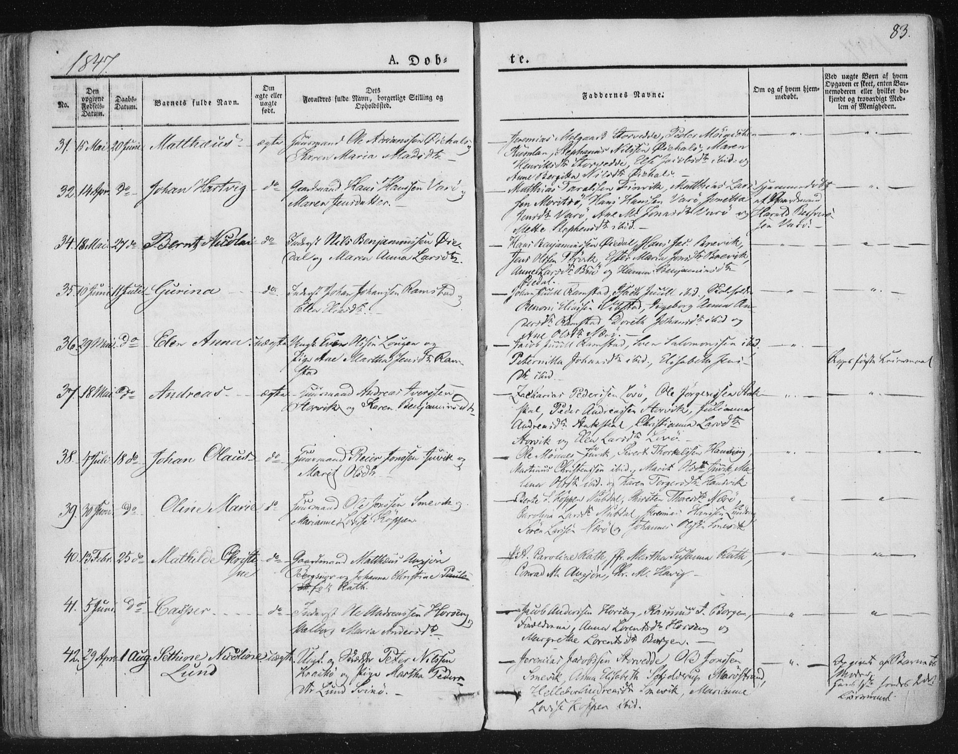 Ministerialprotokoller, klokkerbøker og fødselsregistre - Nord-Trøndelag, AV/SAT-A-1458/784/L0669: Parish register (official) no. 784A04, 1829-1859, p. 83