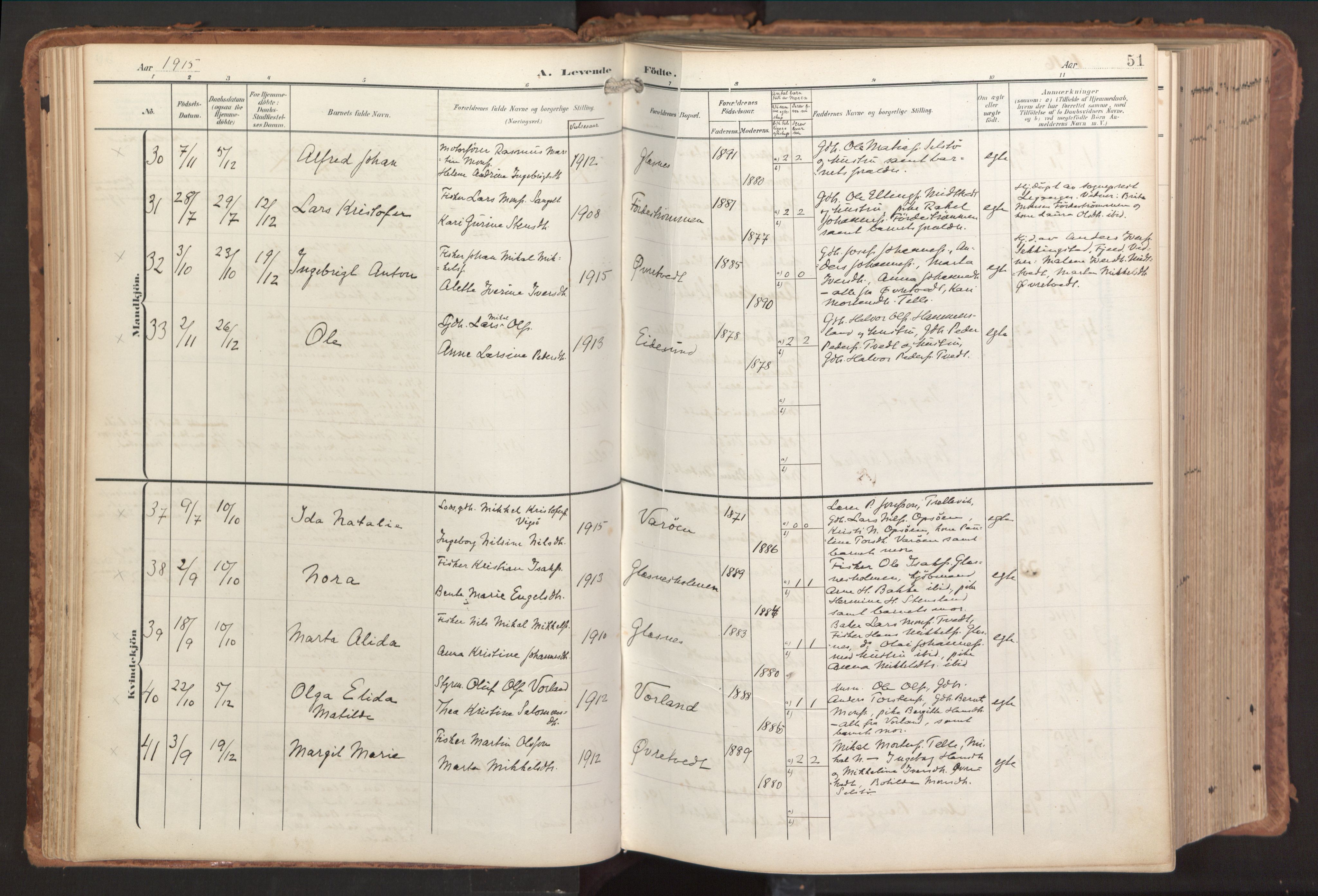 Sund sokneprestembete, AV/SAB-A-99930: Parish register (official) no. B 2, 1907-1926, p. 51